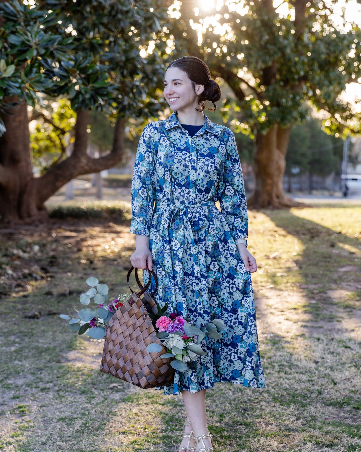 Model wearing the Nuggles® Rachel Dress in Storm Brush