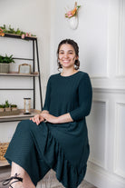 Modest solid Rose Top for women in textured fabric, long hip-length cut, paired with matching midi skirt from Nuggles®