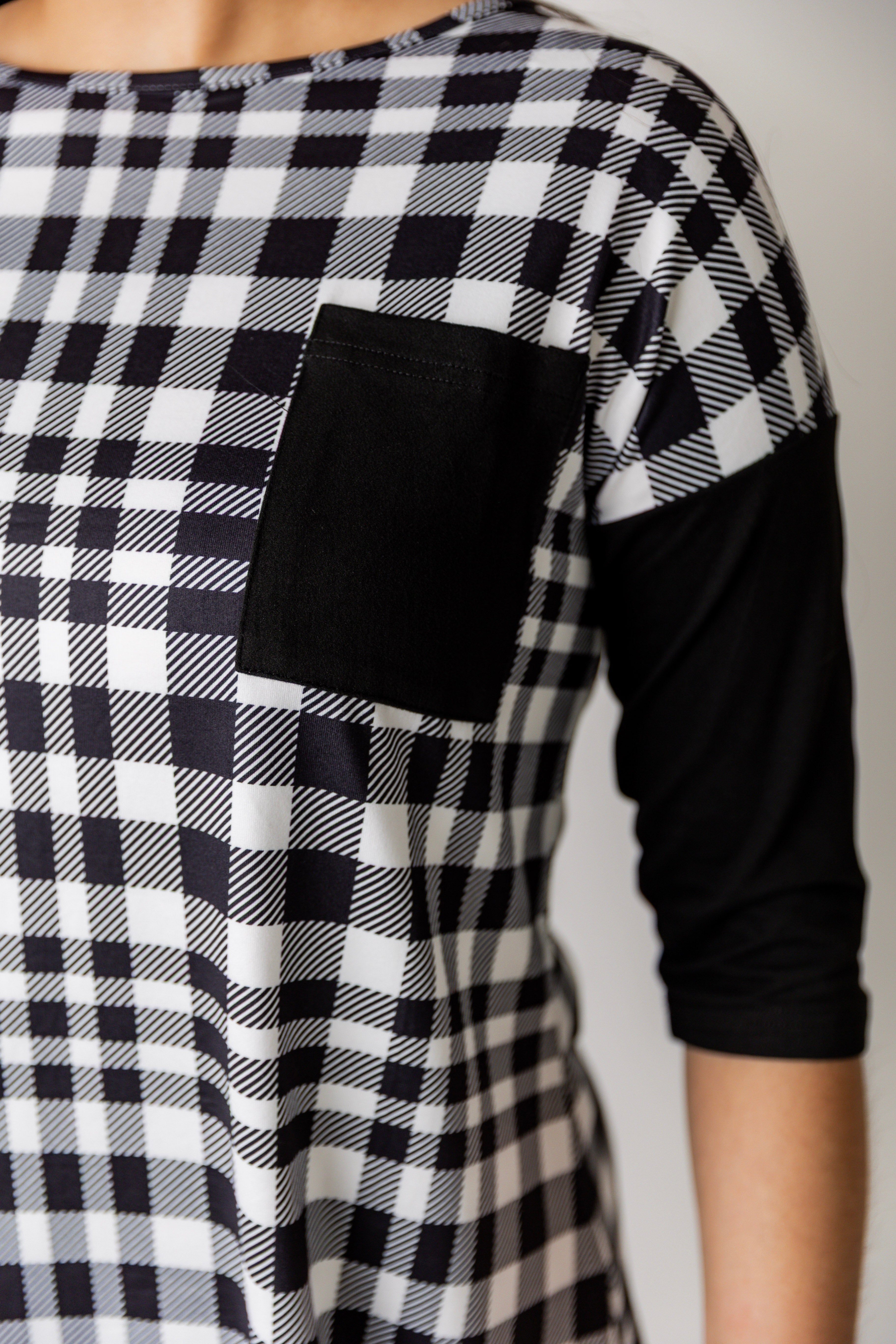 Mae Top by Nuggles® in contrasting knit fabric with front pocket