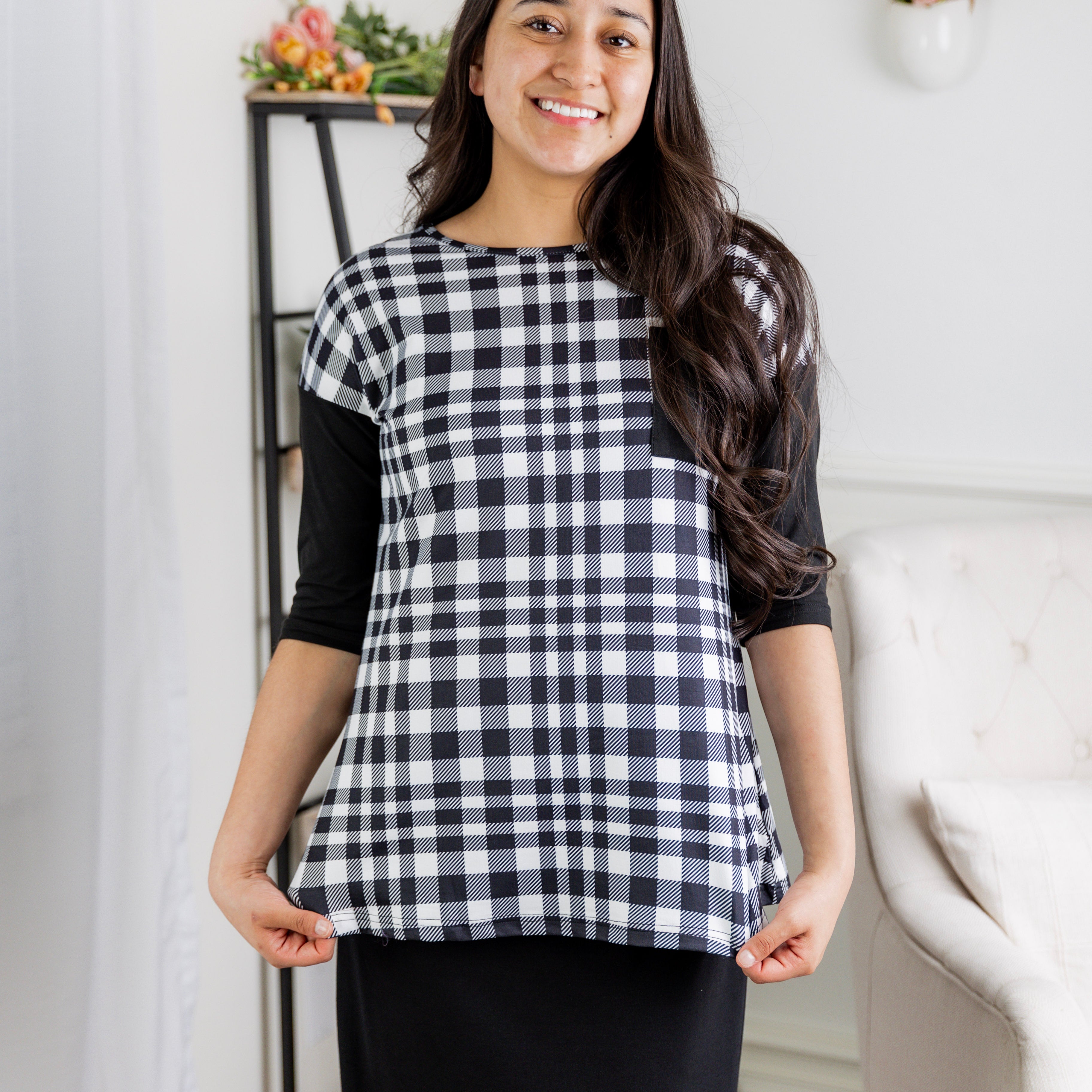 Mae Top by Nuggles® in contrasting knit fabric with front pocket