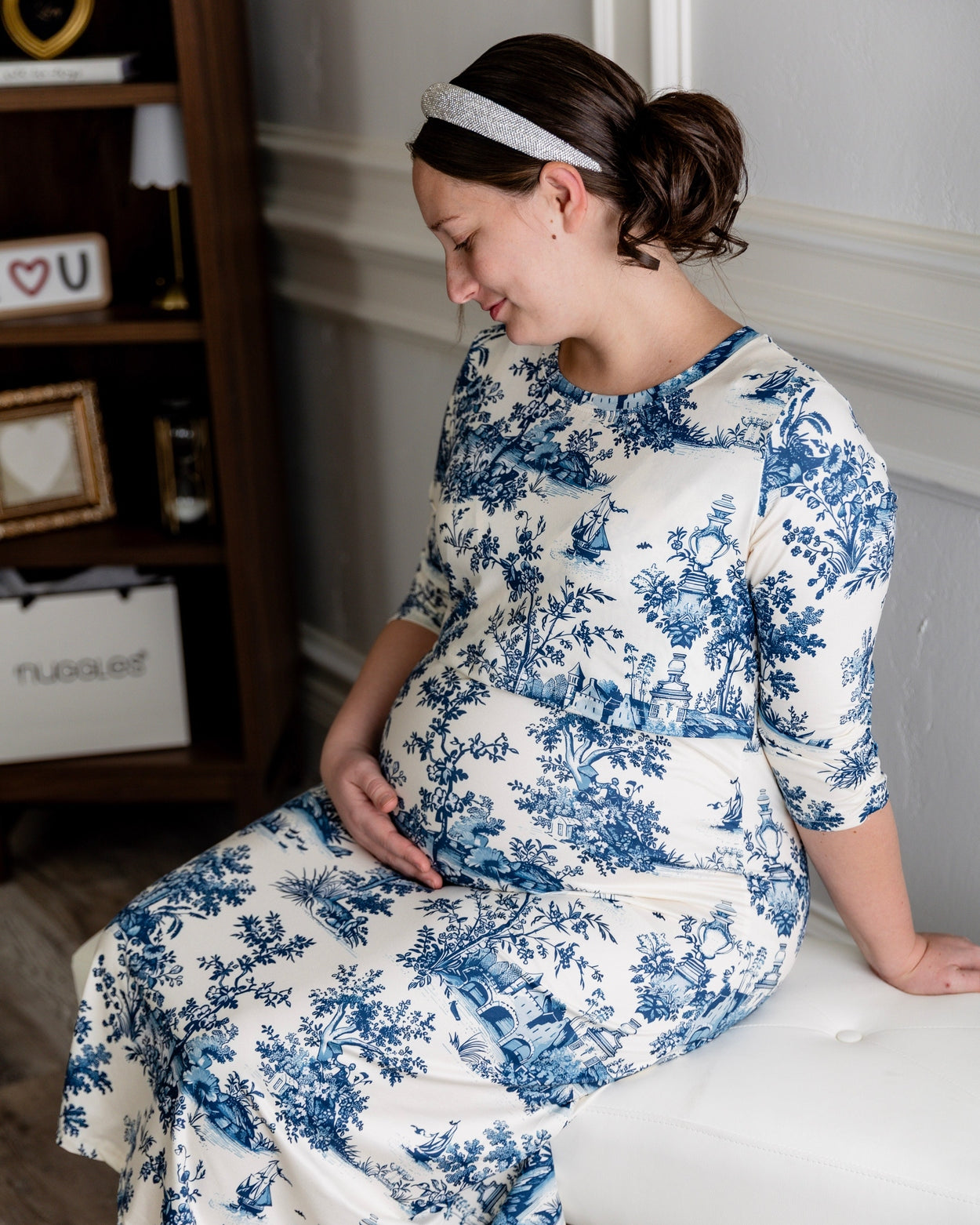 Nalani Nursing Dress in Bluebell Toile - Final Sale nuggles-clothing