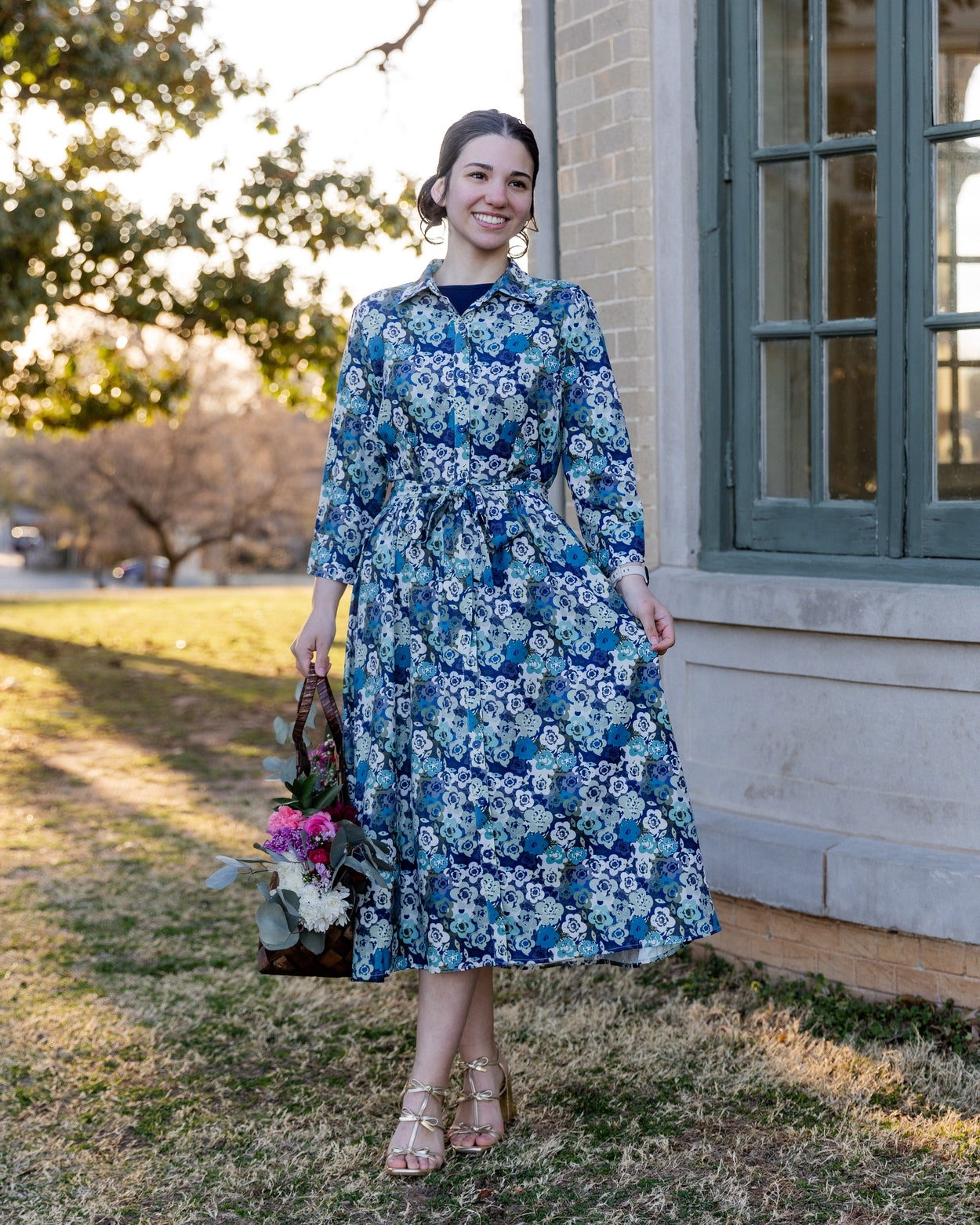 Model wearing the Nuggles® Rachel Dress in Storm Brush