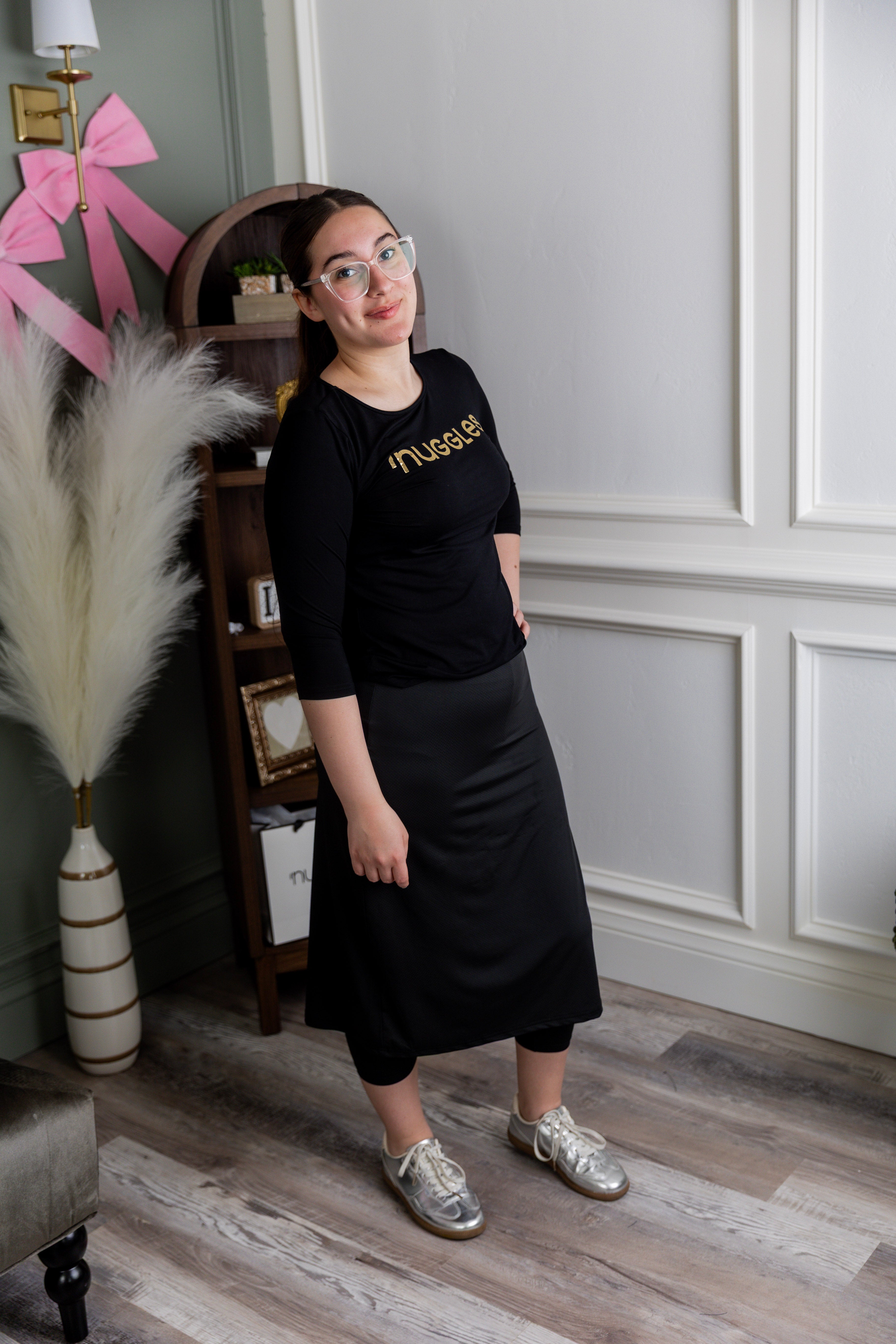 Model wearing Nuggles® 27" All-Sport Skirt in Black