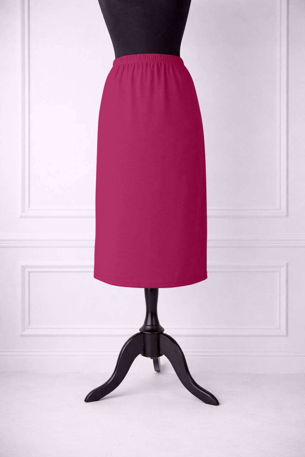 Stock photo of our Nuggles® 27-inch classic skirt elastic waistband and straight silhouette in Hot Pink
