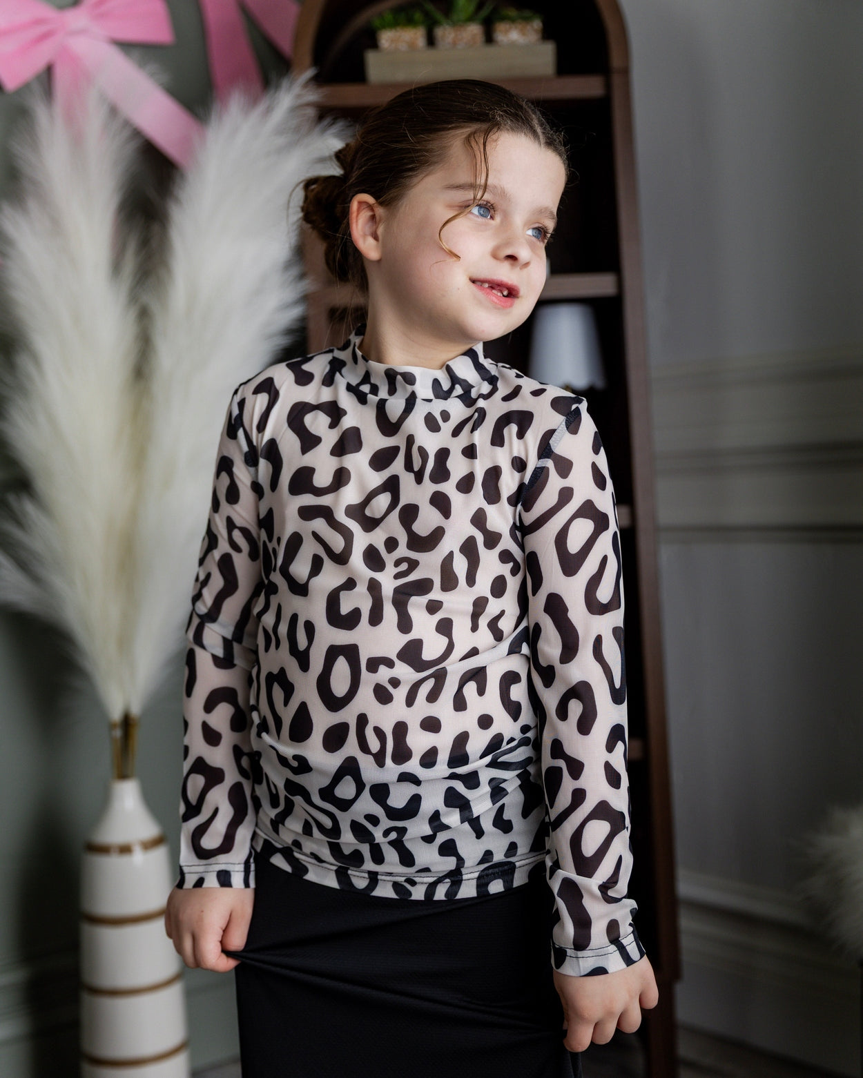 Girls' Mesh Tee in Snow Leopard nuggles-clothing