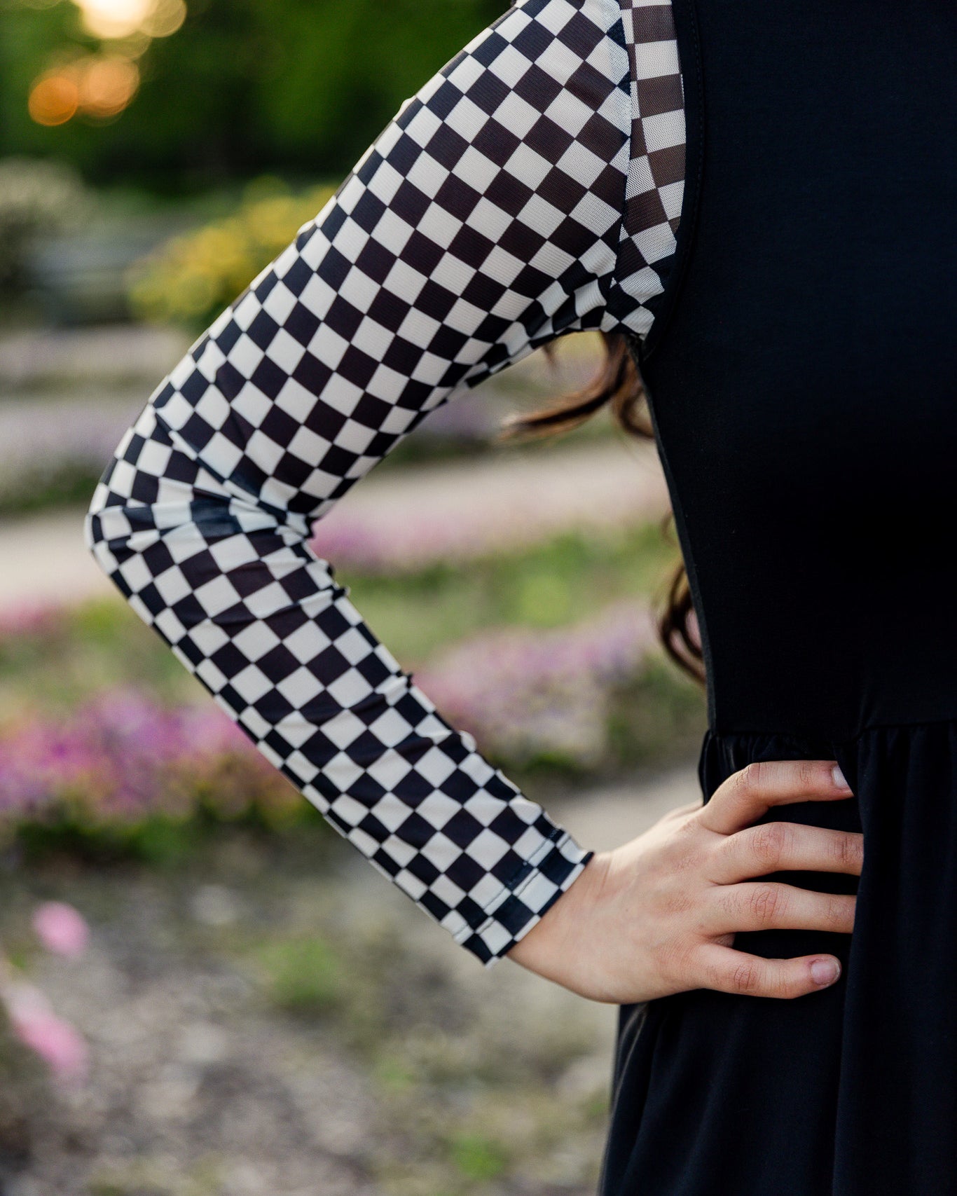 Women's long sleeve mesh layering top – modest, unlined, fitted top for stylish layering outfits