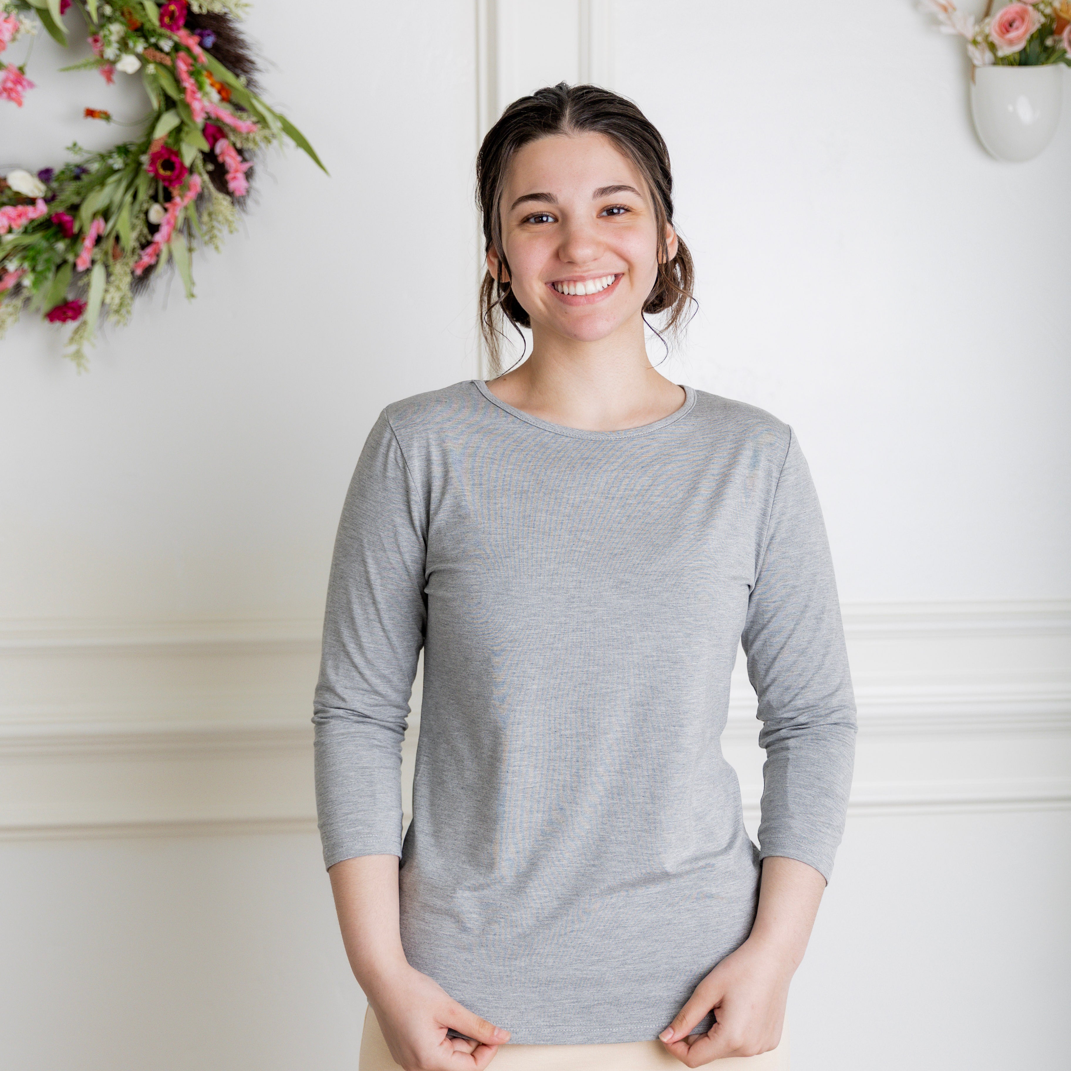 essential layering tee in solid colors, modest women's base layer by Nuggles®