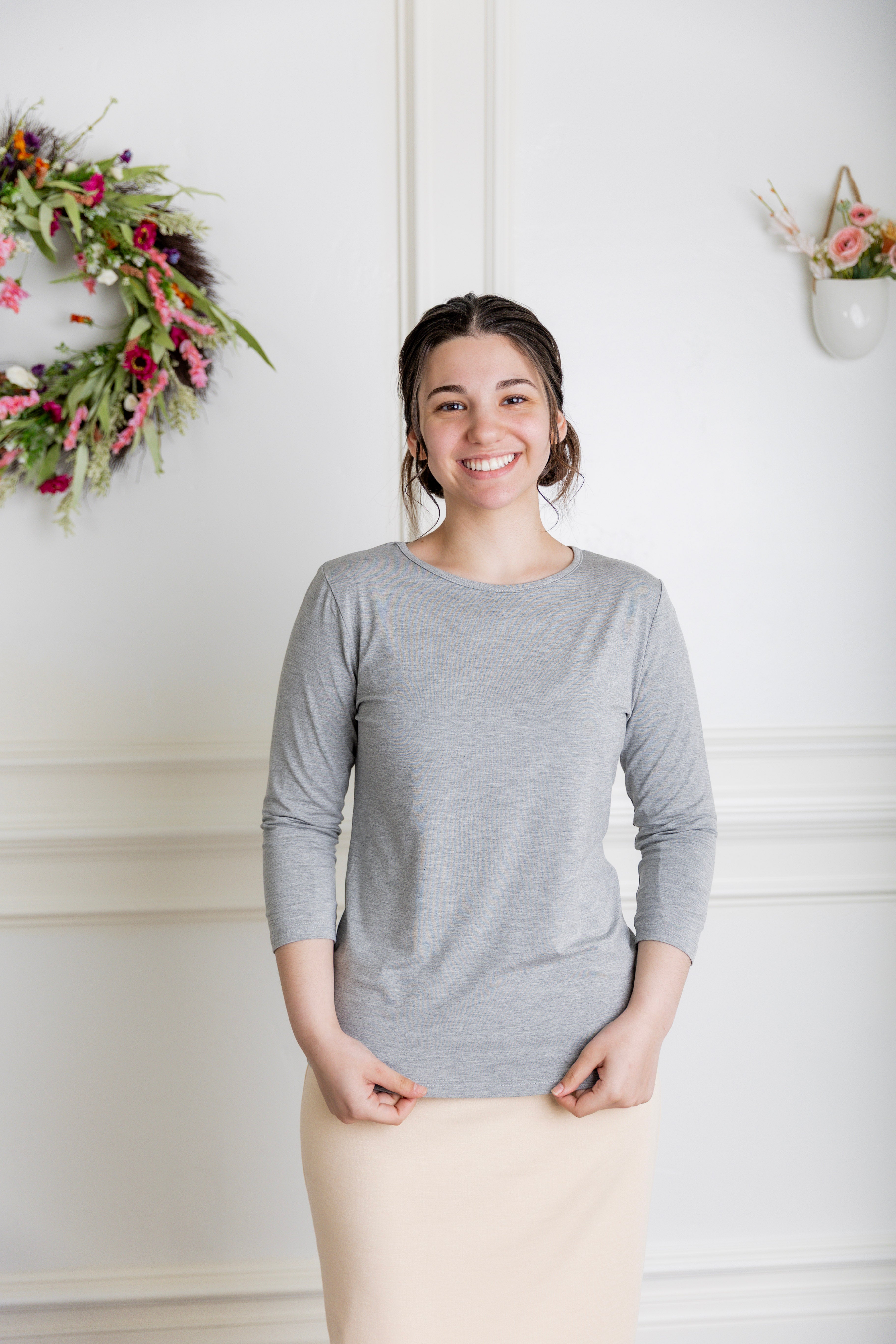 essential layering tee in solid colors, modest women's base layer by Nuggles®