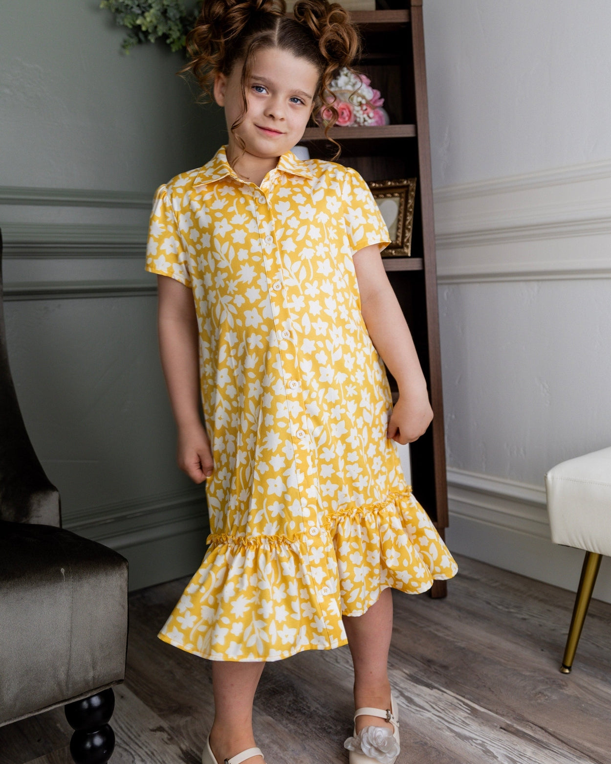 Girls Ellie Dress in Sunshine Sprigs nuggles-clothing
