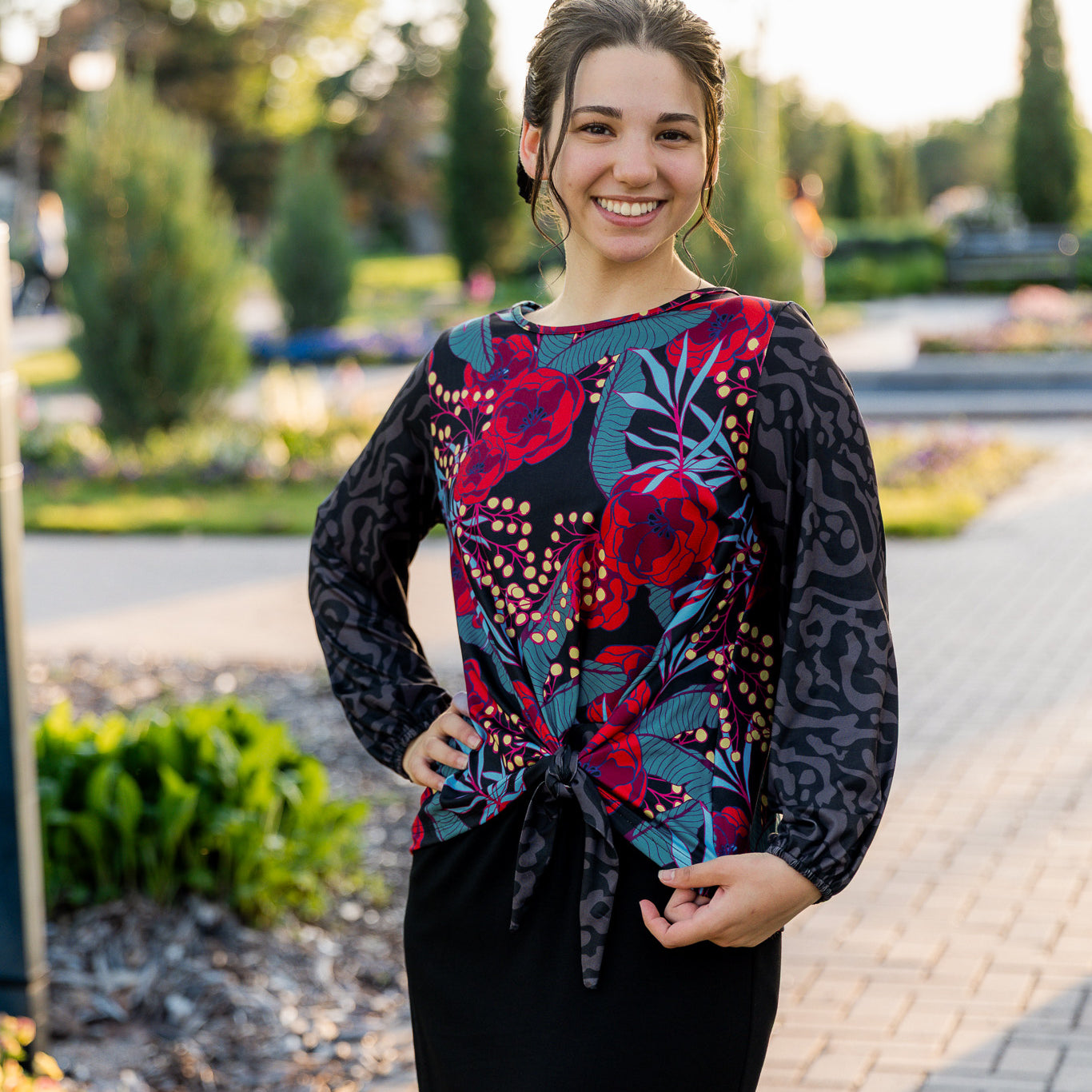 Modest long sleeve top with front knot and loose fit – Kimmy Top by Nuggles®