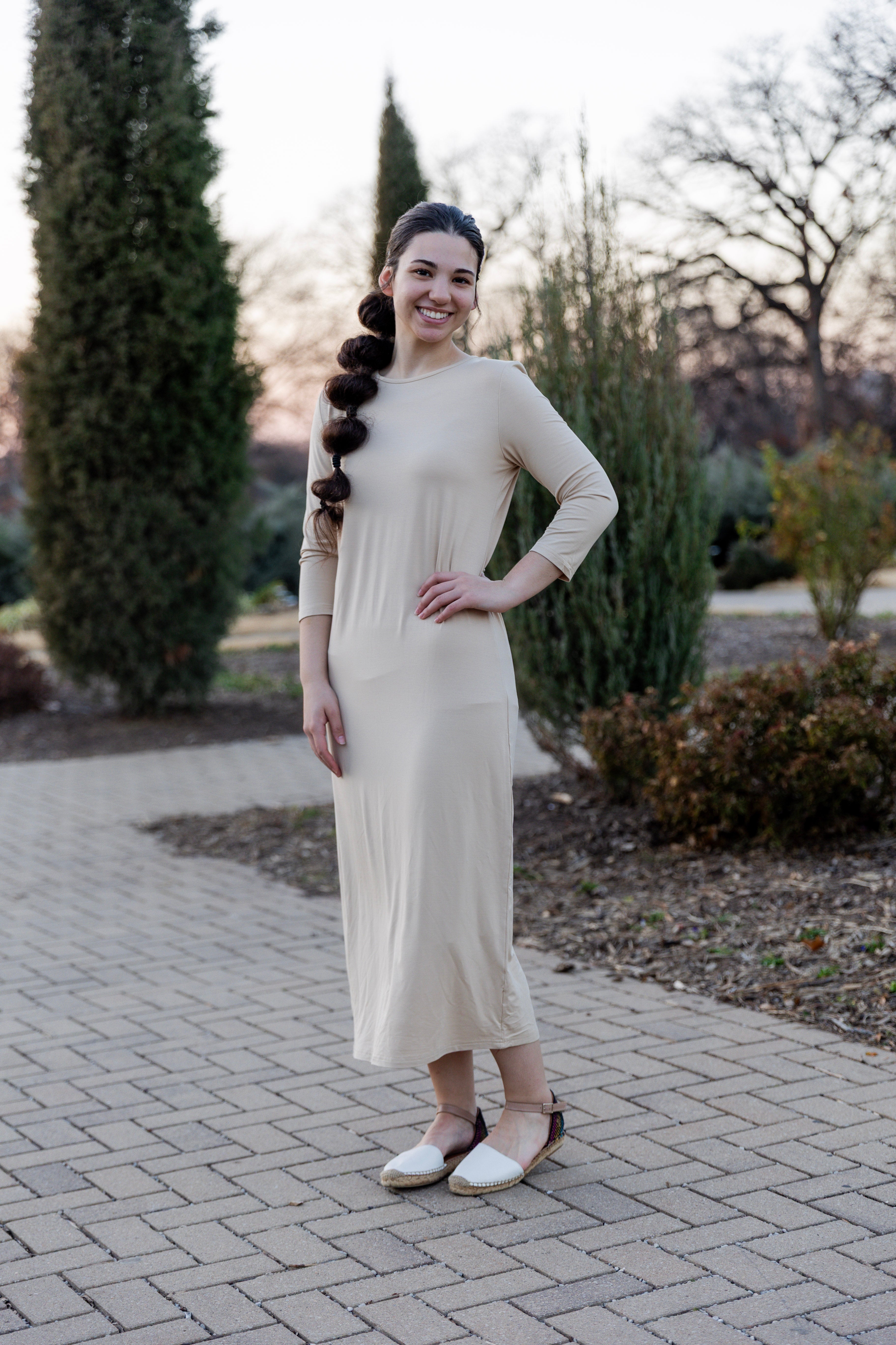 Nuggles® Tea-Length Layering Dress, modest tea-length silhouette