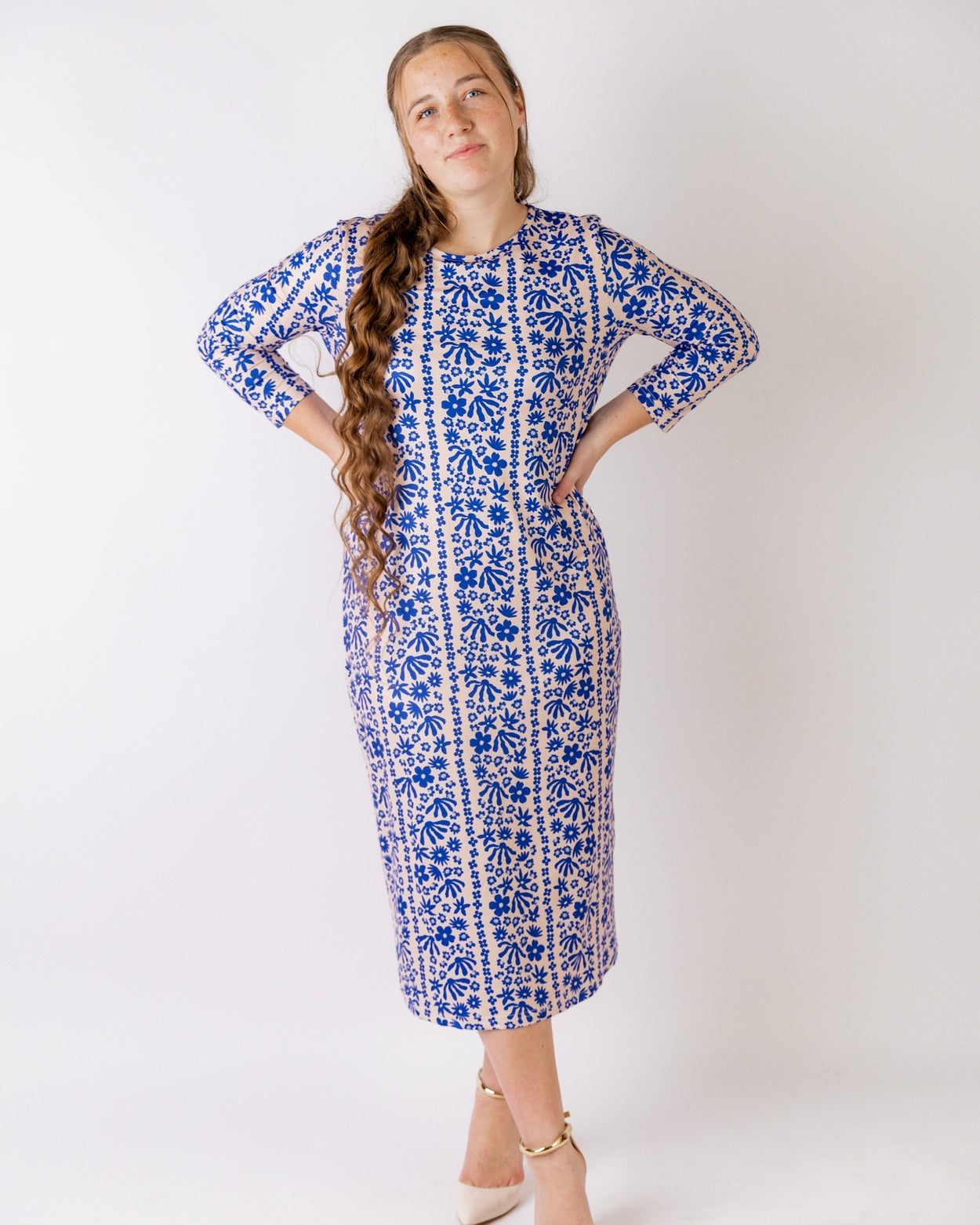 The Original Midi Layering Dress in Sapphire Scrolls nuggles-clothing
