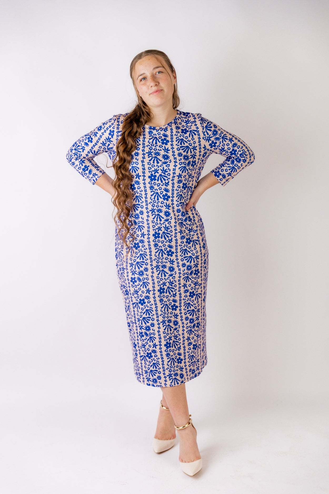 The Original Midi Layering Dress in Sapphire Scrolls nuggles-clothing