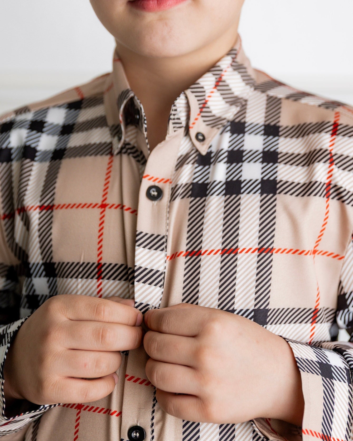Boys' Button Down Shirt in Sand Plaid - Final Sale nuggles-clothing