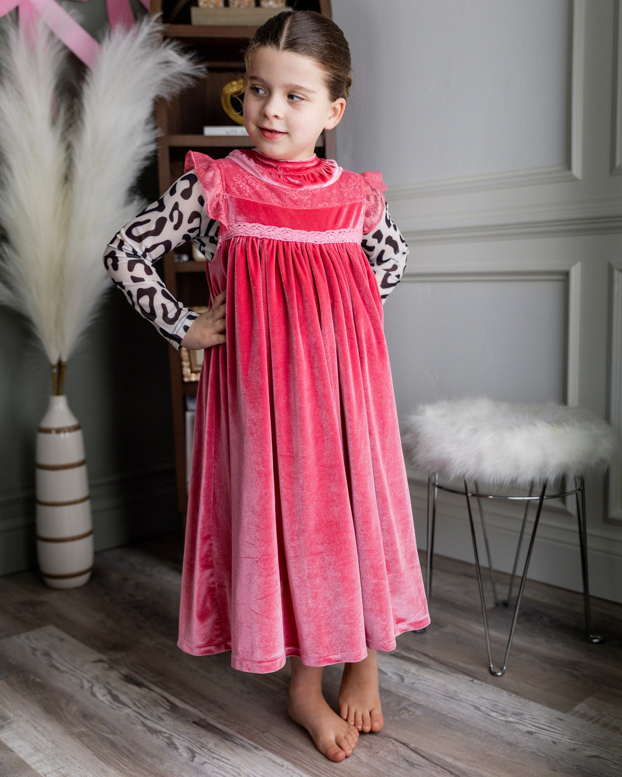 Girls' Mesh Tee in Snow Leopard nuggles-clothing