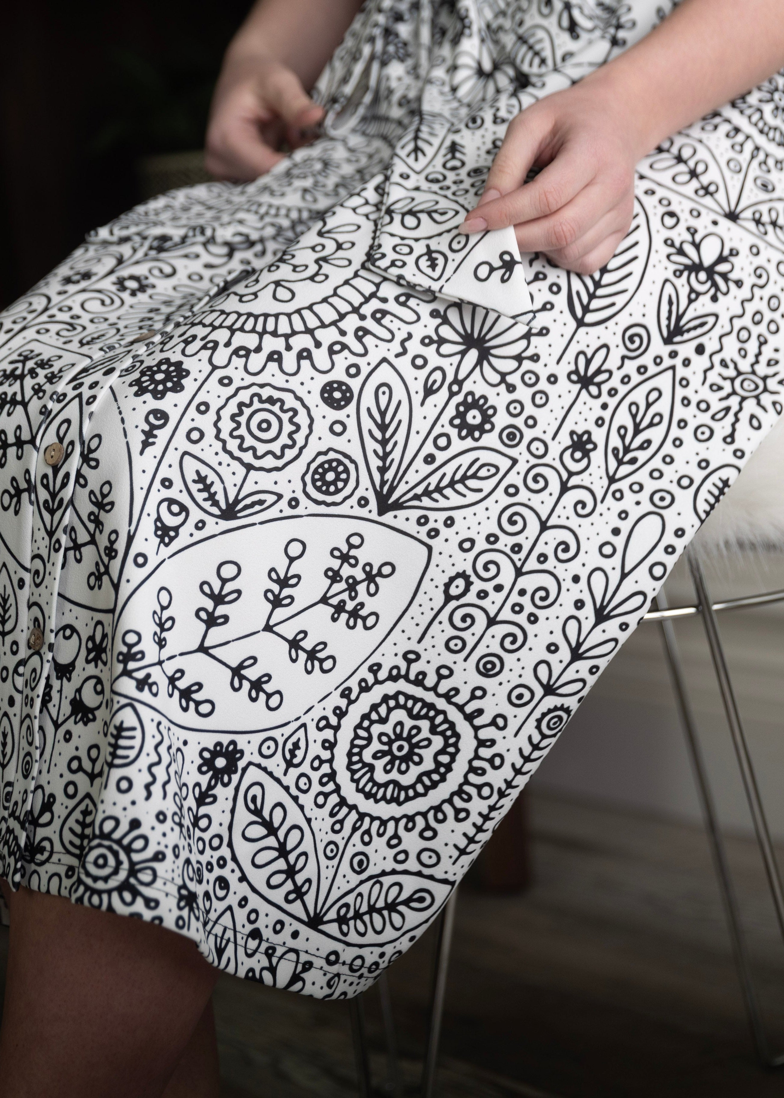 Nuggles® Bria Skirt Sunday Sketch doodle print midi skirt with waist tie