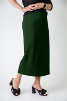 model wearing the Nuggles® Relaxed Midi Skirt in 31" length – modest and classic knit skirt.