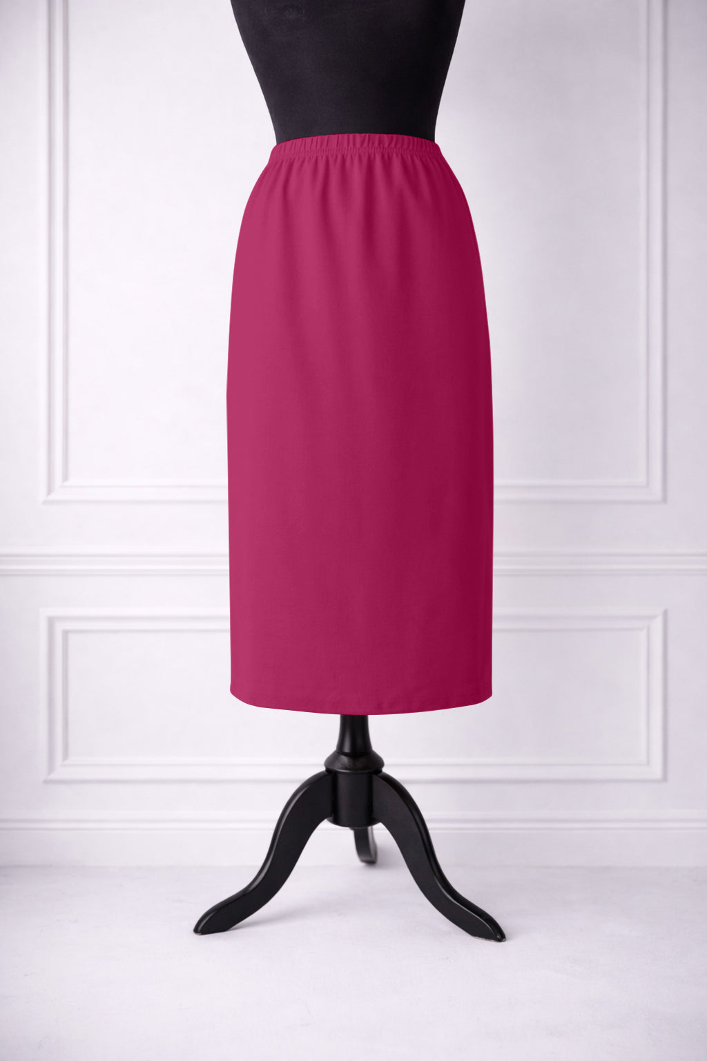 Stock photo of our Nuggles® 31-inch classic skirt elastic waistband and straight silhouette in Hot Pink