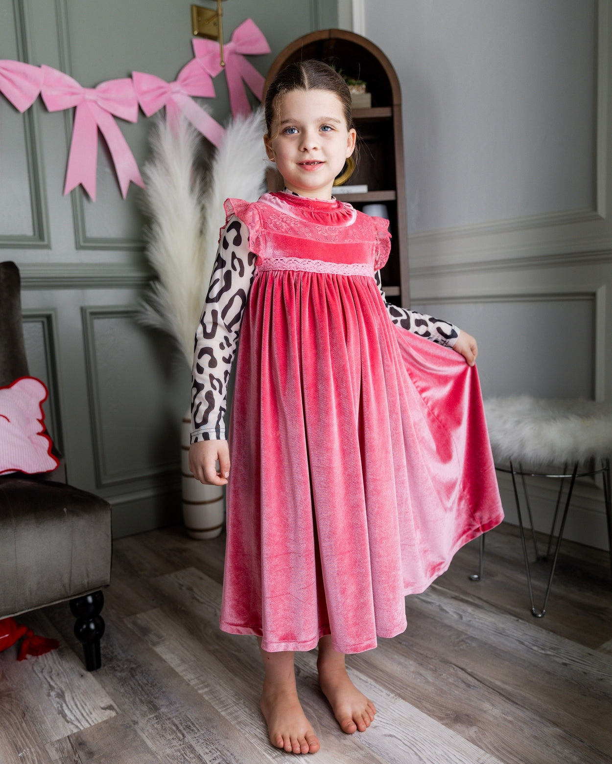 Girls' Mesh Tee in Snow Leopard nuggles-clothing