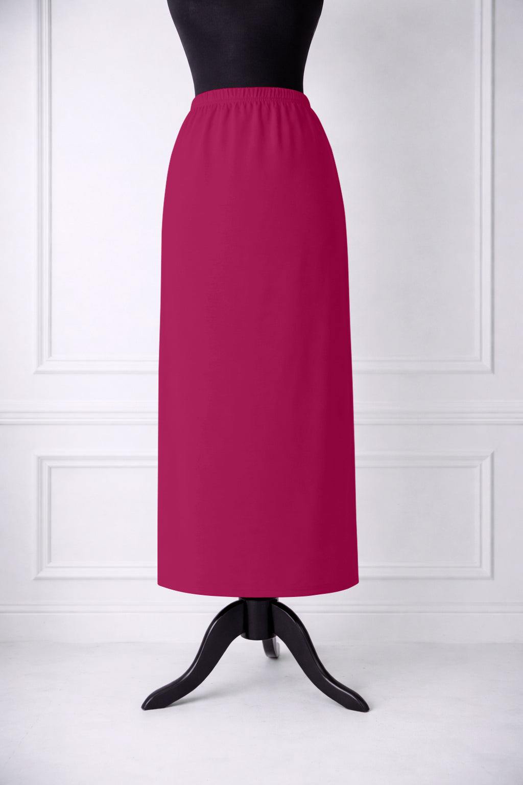 Stock photo of our Nuggles® 34-inch classic skirt elastic waistband and straight silhouette in Hot Pink