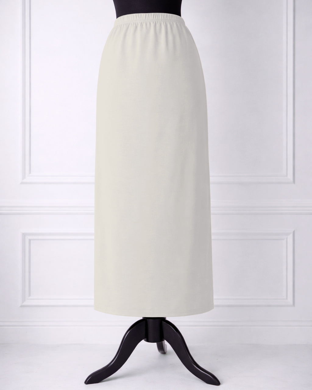 Stock photo of our Nuggles® 34-inch classic skirt elastic waistband and straight silhouette in Off White