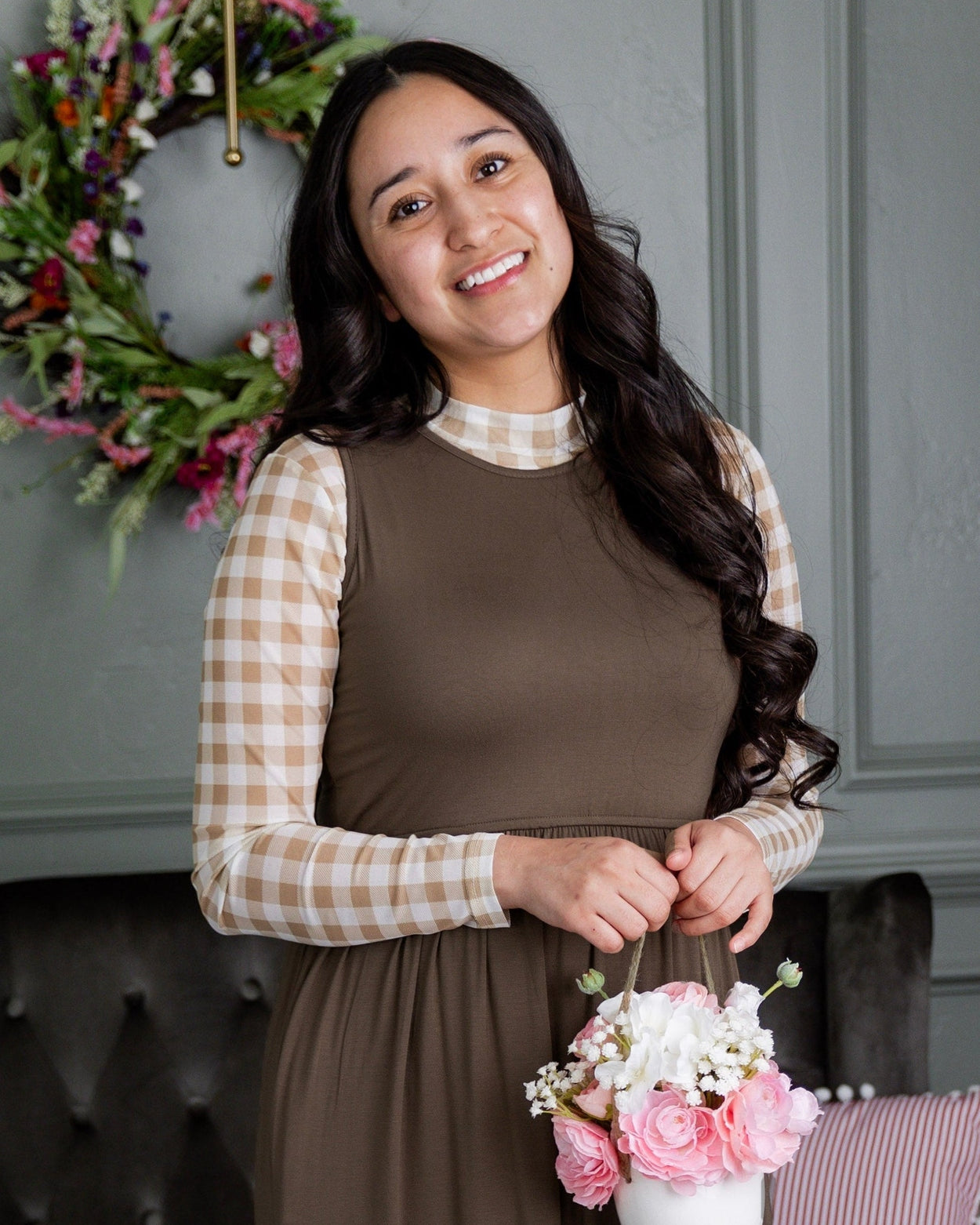 Mesh Tee in Sugarcone Gingham nuggles-clothing