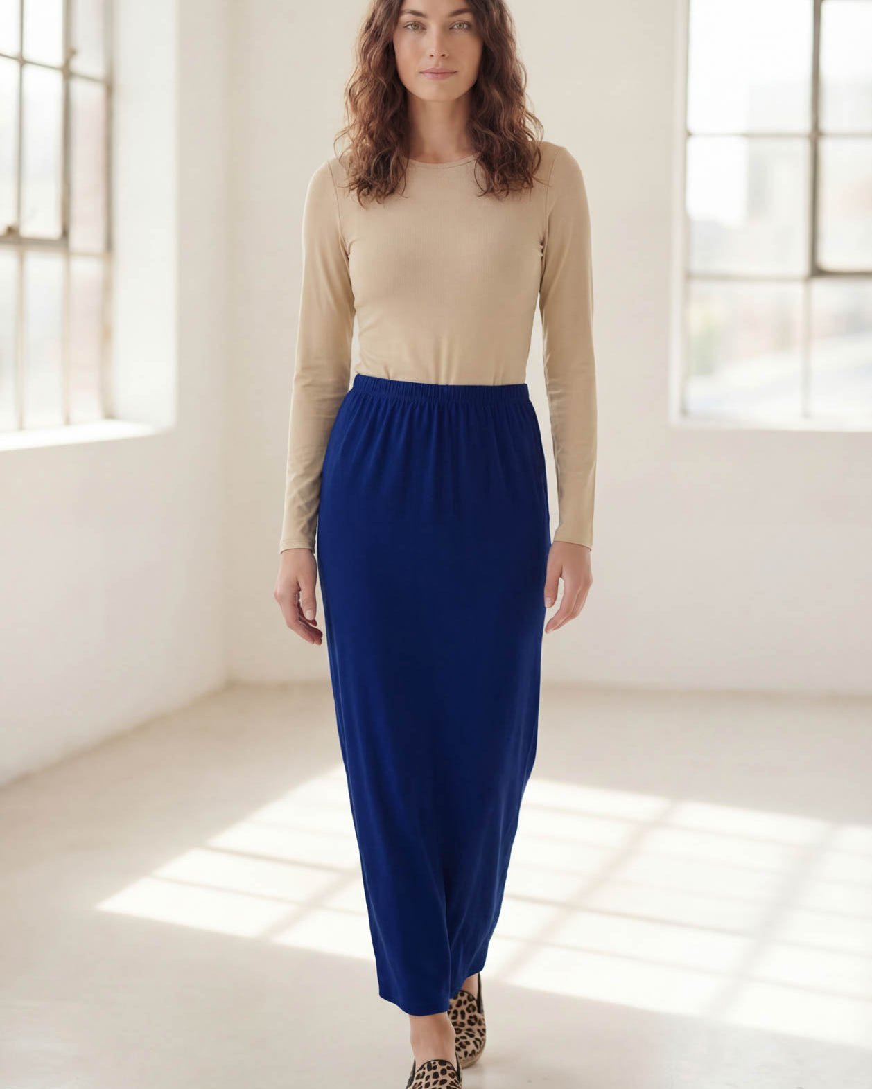 Model wearing Nuggles® 36" Classic Skirt in Dark Royal