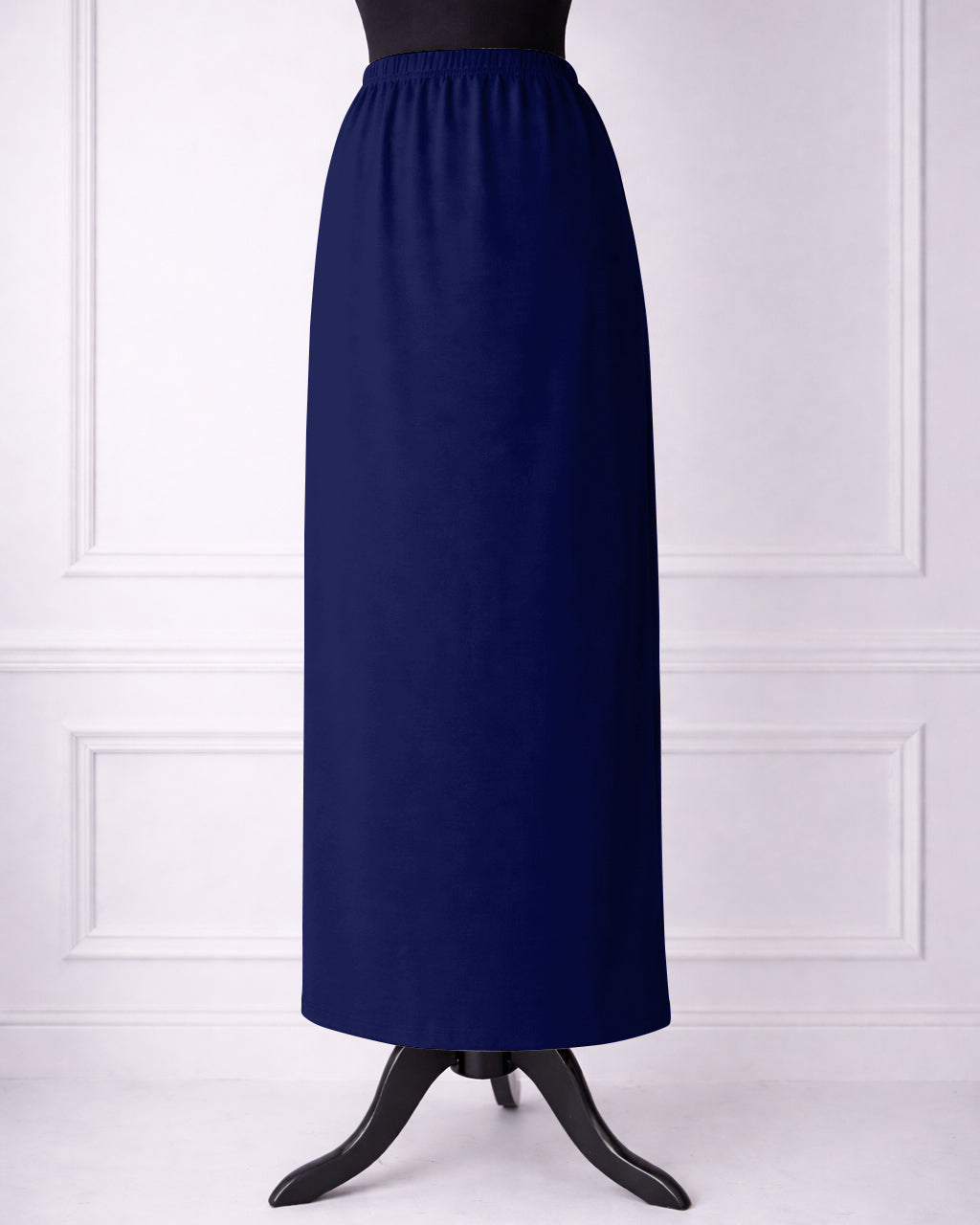 Stock photo of our Nuggles® 36-inch classic skirt elastic waistband and straight silhouette in Dark Royal