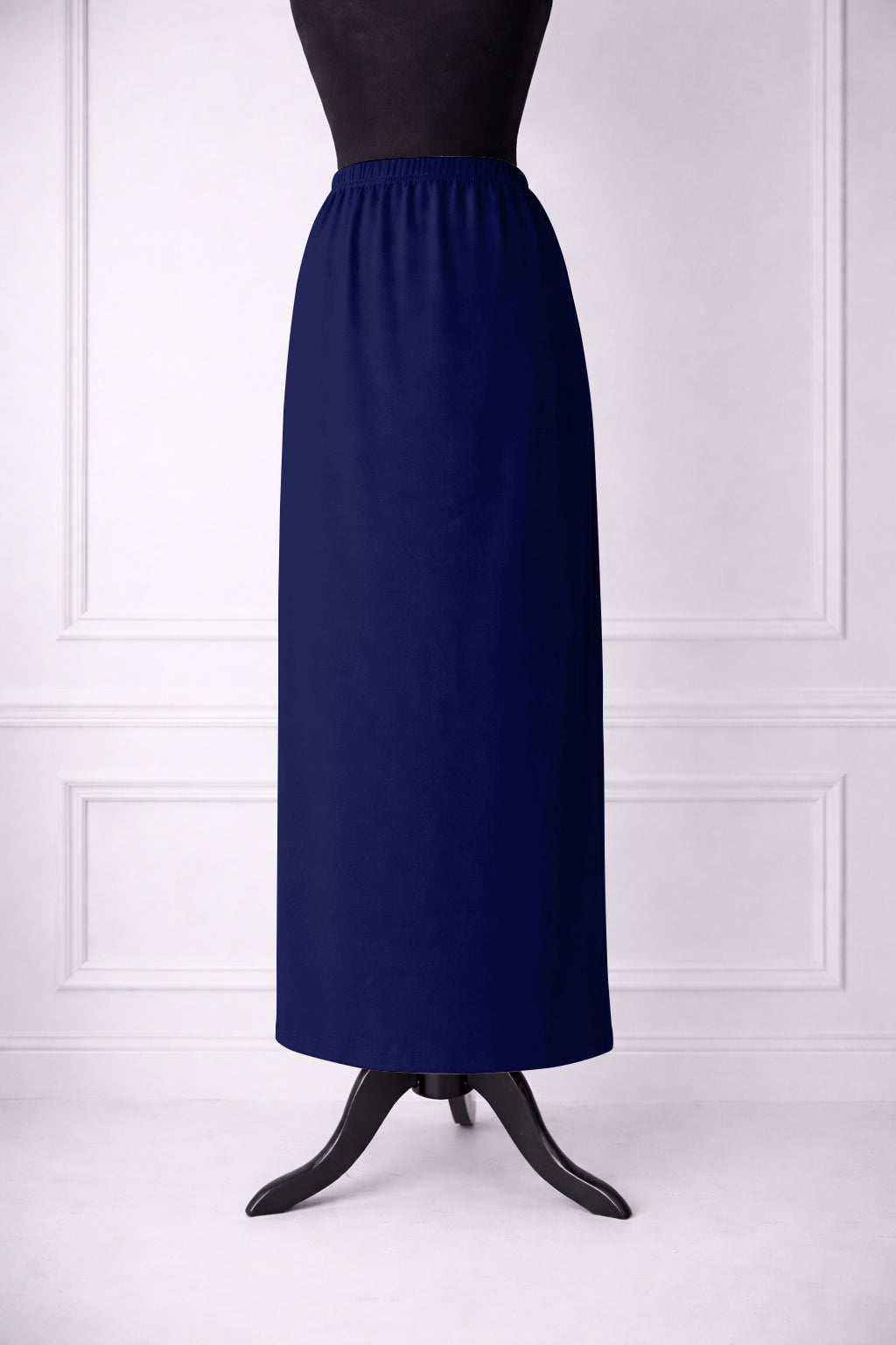 Stock photo of our Nuggles® 36-inch classic skirt elastic waistband and straight silhouette in Dark Royal