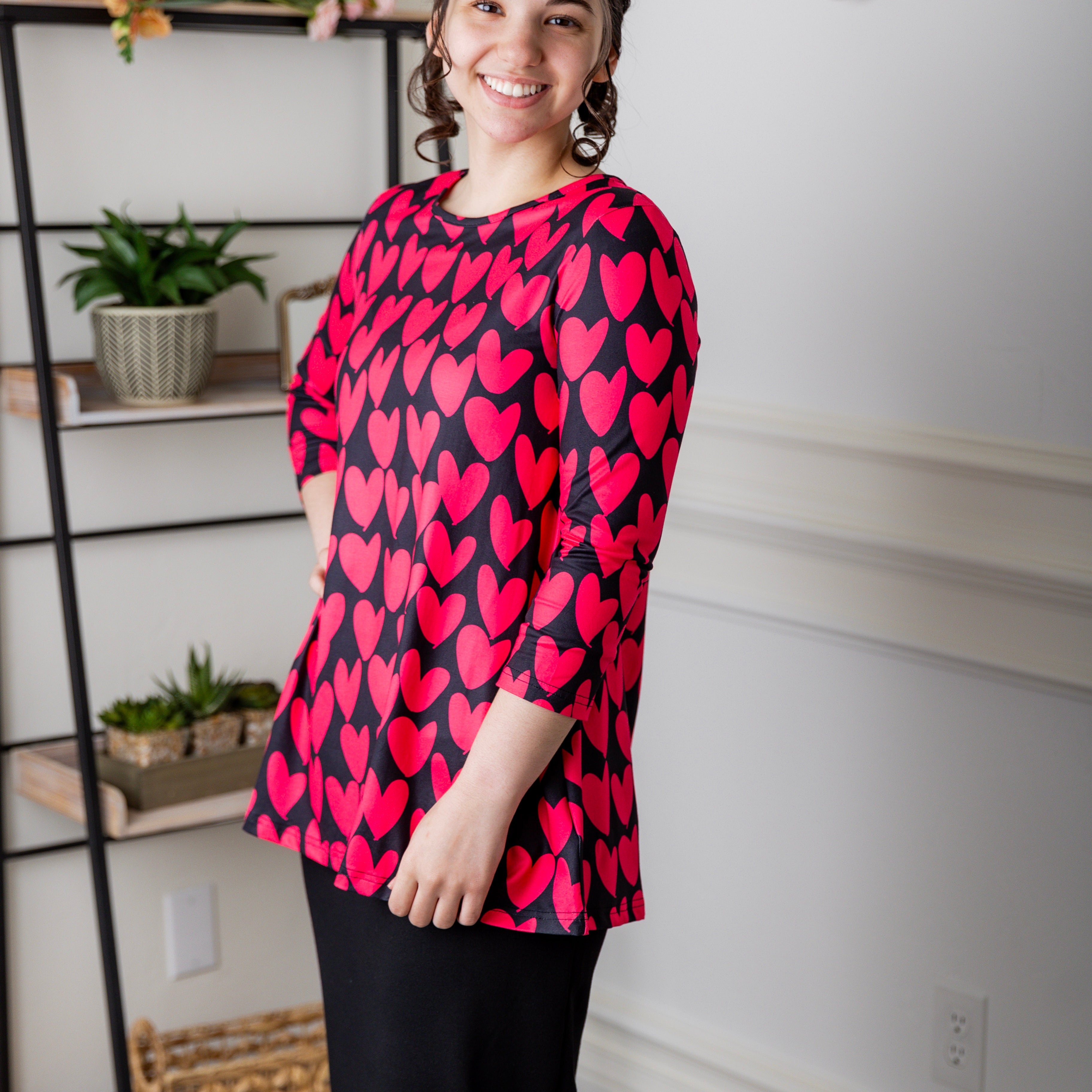 Modest 3/4 sleeve tunic top for women – Lexi Top by Nuggles®, flattering loose fit with soft stretch fabric.