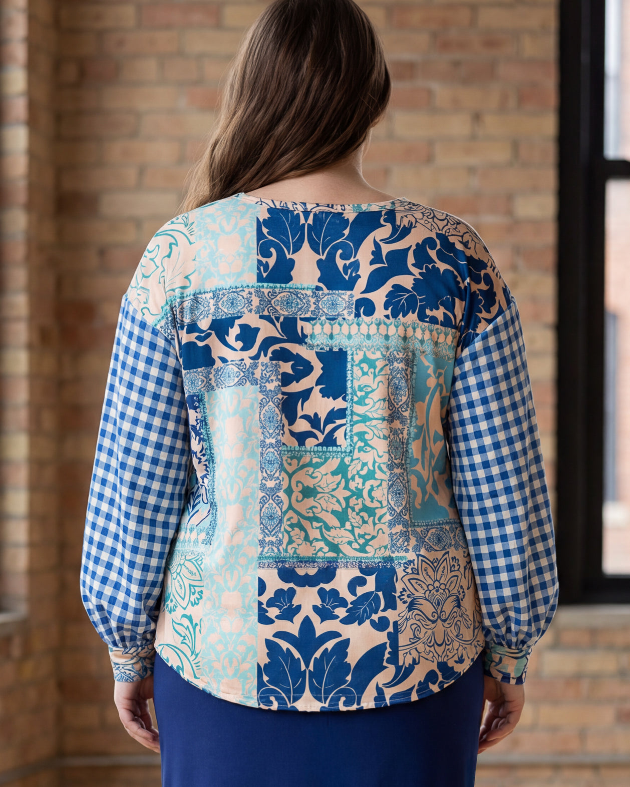 Model wearing Nuggles® Bryauna Top in Lakeside Patch