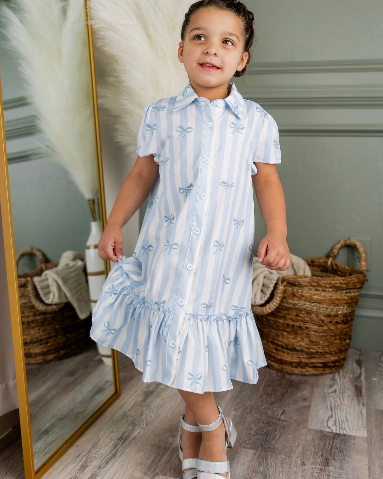 Girls Ellie Dress in Sweet Ribbon Stripe nuggles-clothing