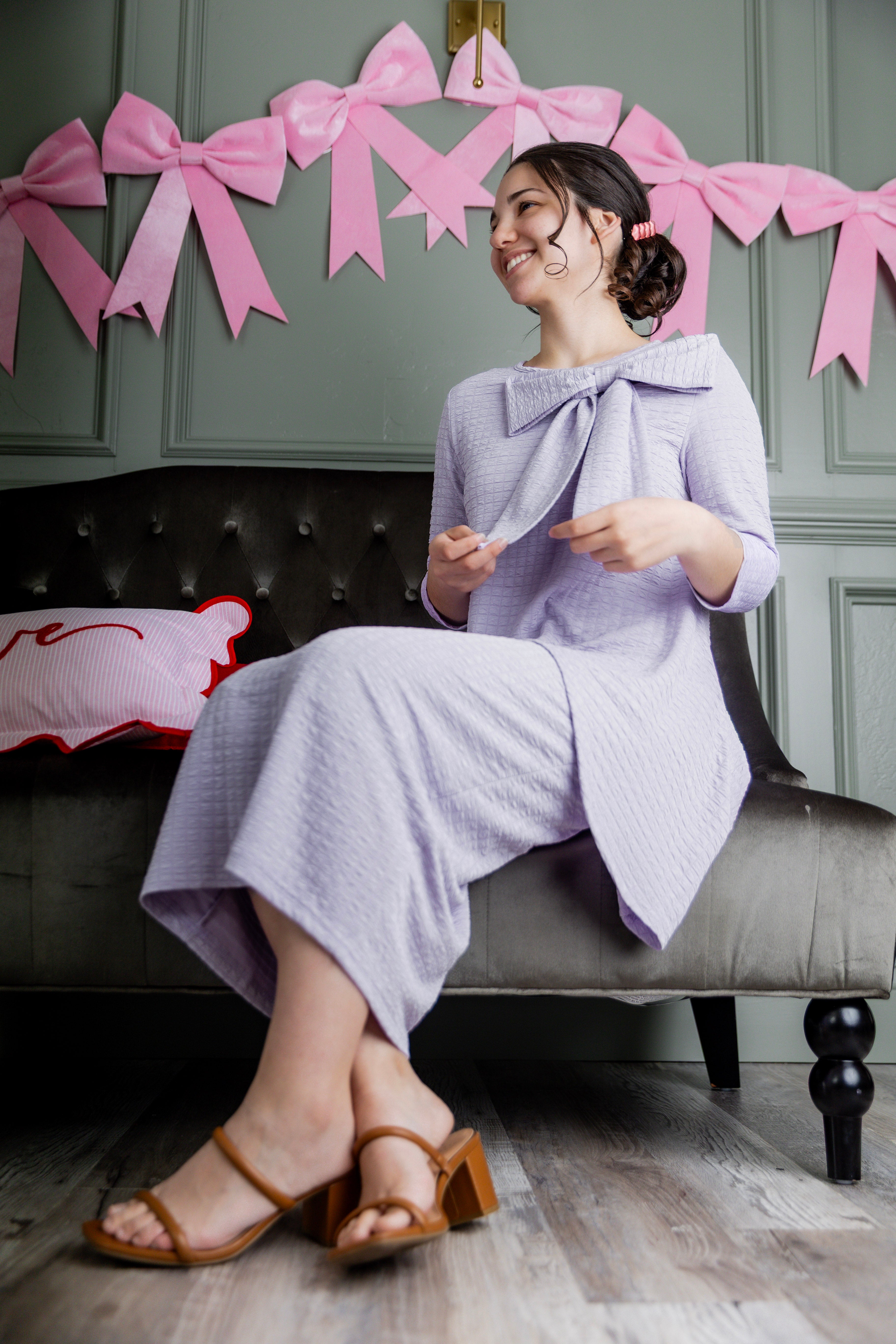 Model wearing Nuggles® 31' Eleanor Skirt in Lilac
