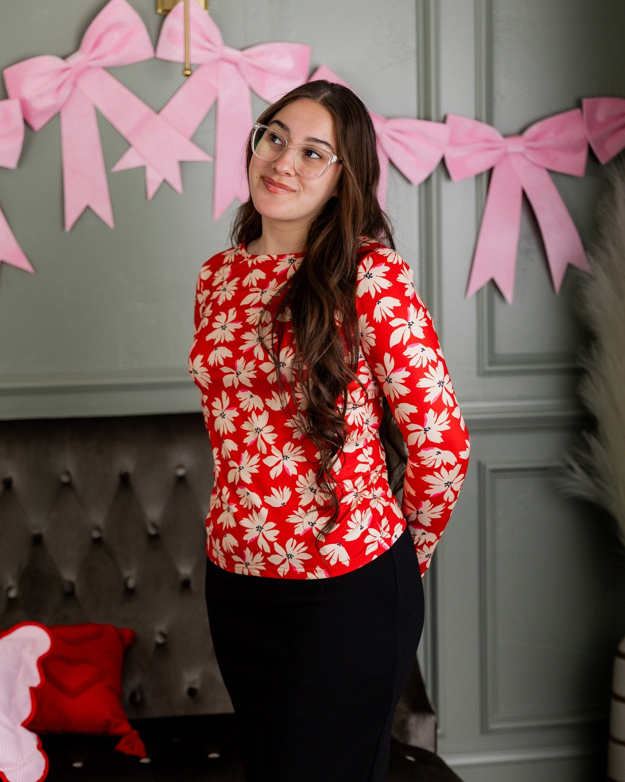 Essential Long Sleeve Tee in Red Petal Party nuggles-clothing