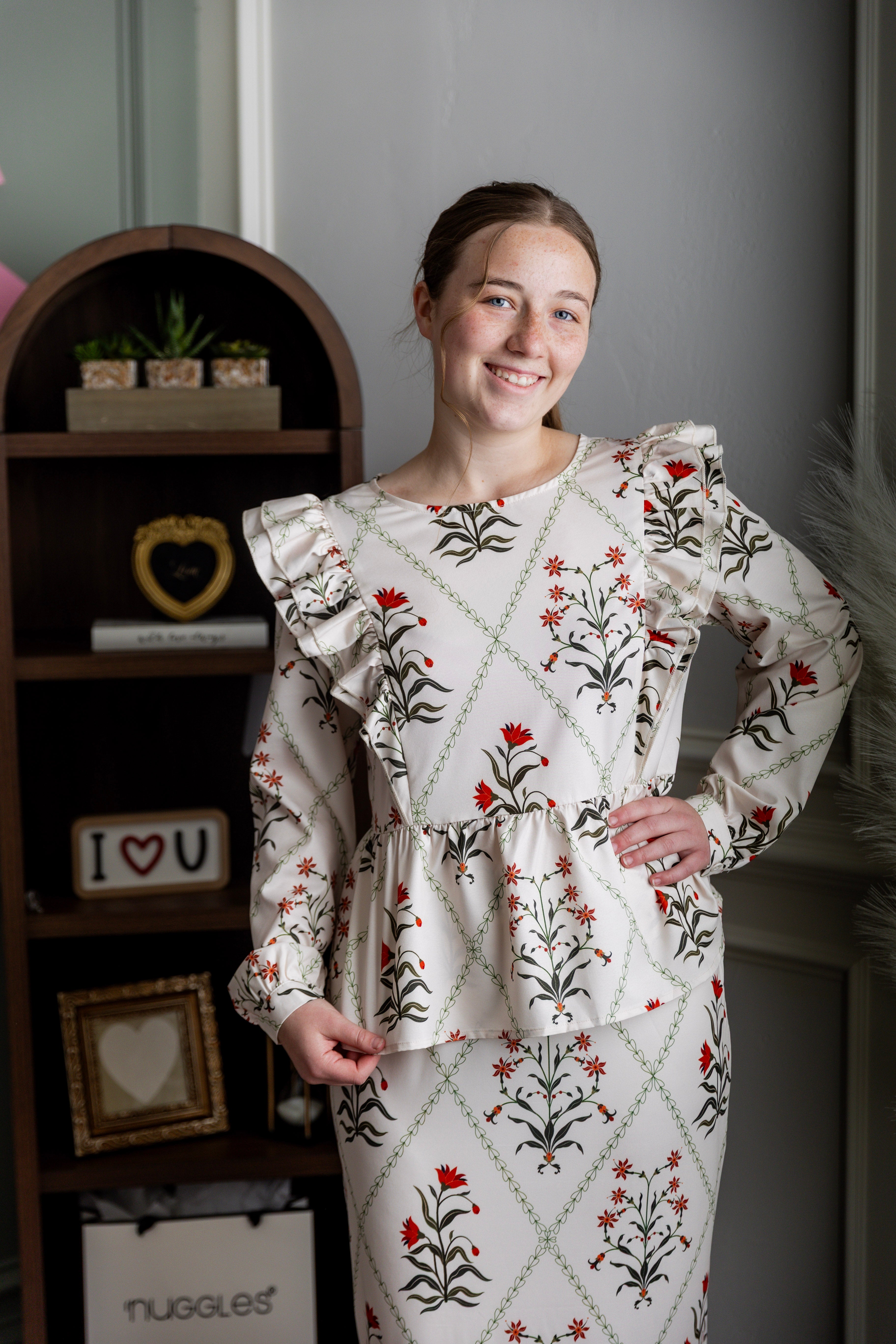 Model wearing Nuggles® Rae Top in Ivory Spring