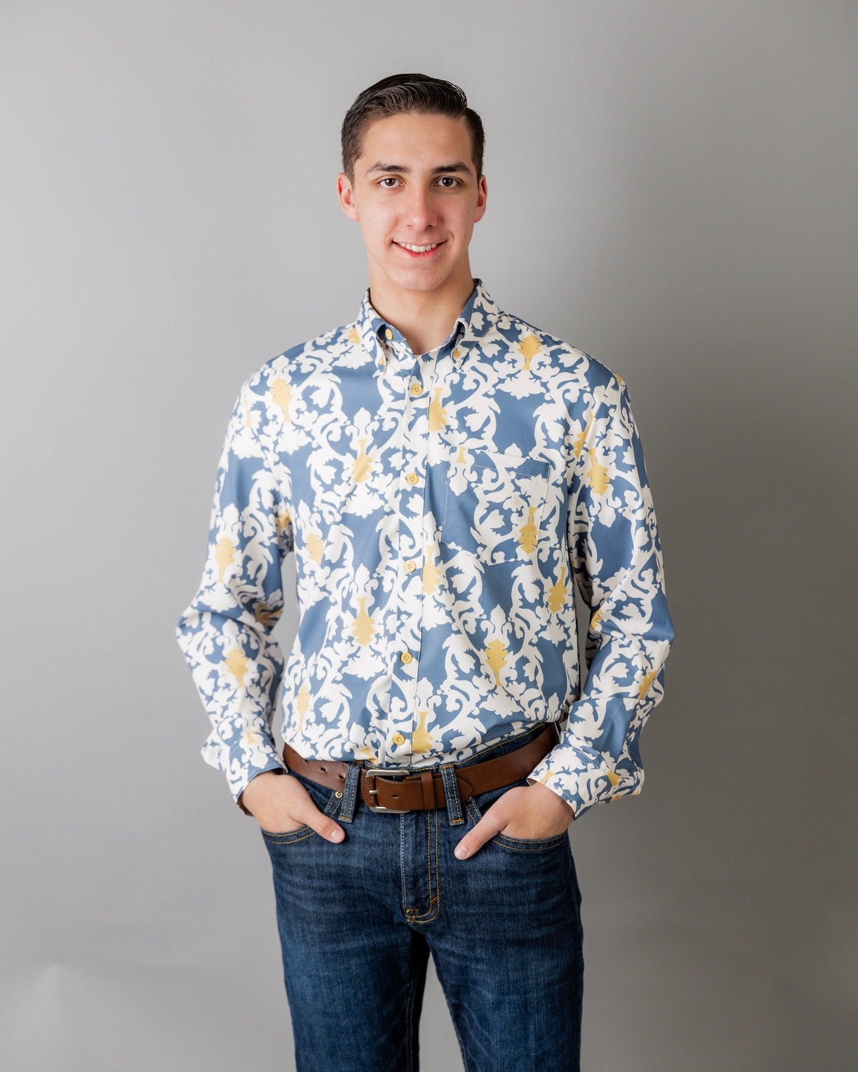 Men's Button Down Shirt in Steel Damask - Final Sale nuggles-clothing