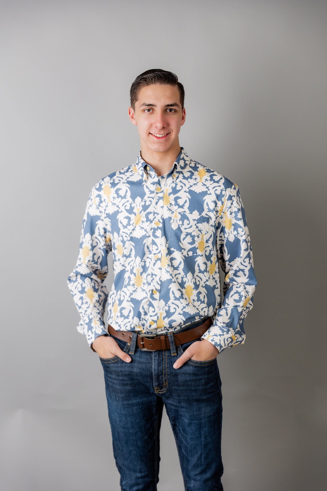 Men's Button Down Shirt in Steel Damask - Final Sale nuggles-clothing