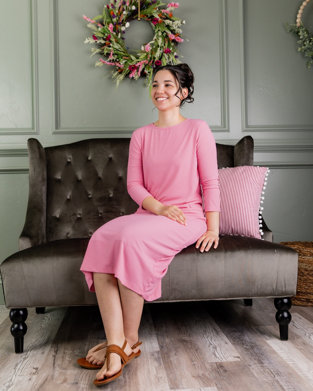 Ribbed Midi Layering Dress in Pink nuggles-clothing
