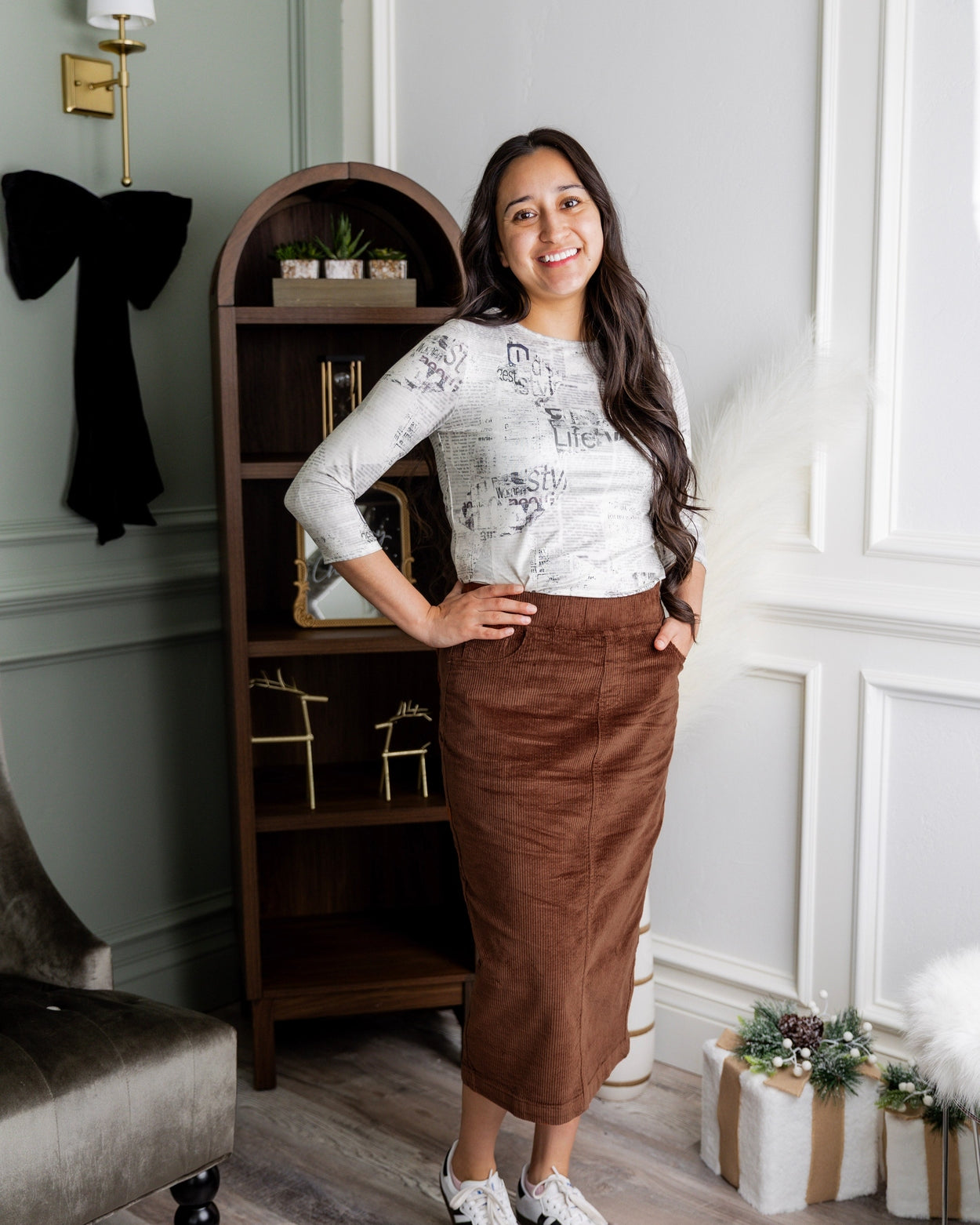 31" Corduroy Skirt in Rust - Final Sale nuggles-clothing