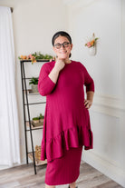 Modest solid Rose Top for women in textured fabric, long hip-length cut, paired with matching midi skirt from Nuggles®