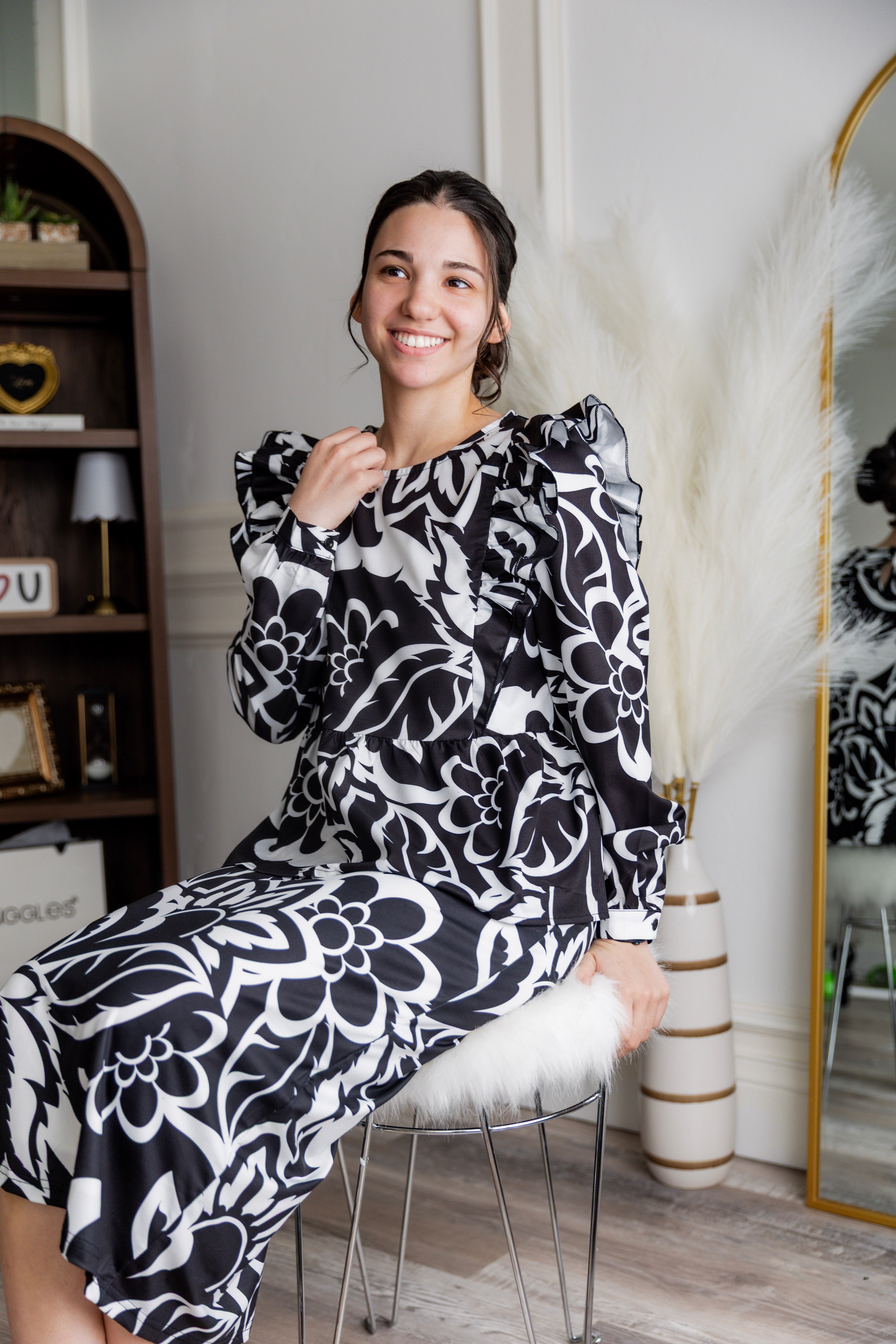 Model wearing Nuggles® Rae Top in Noir Floral