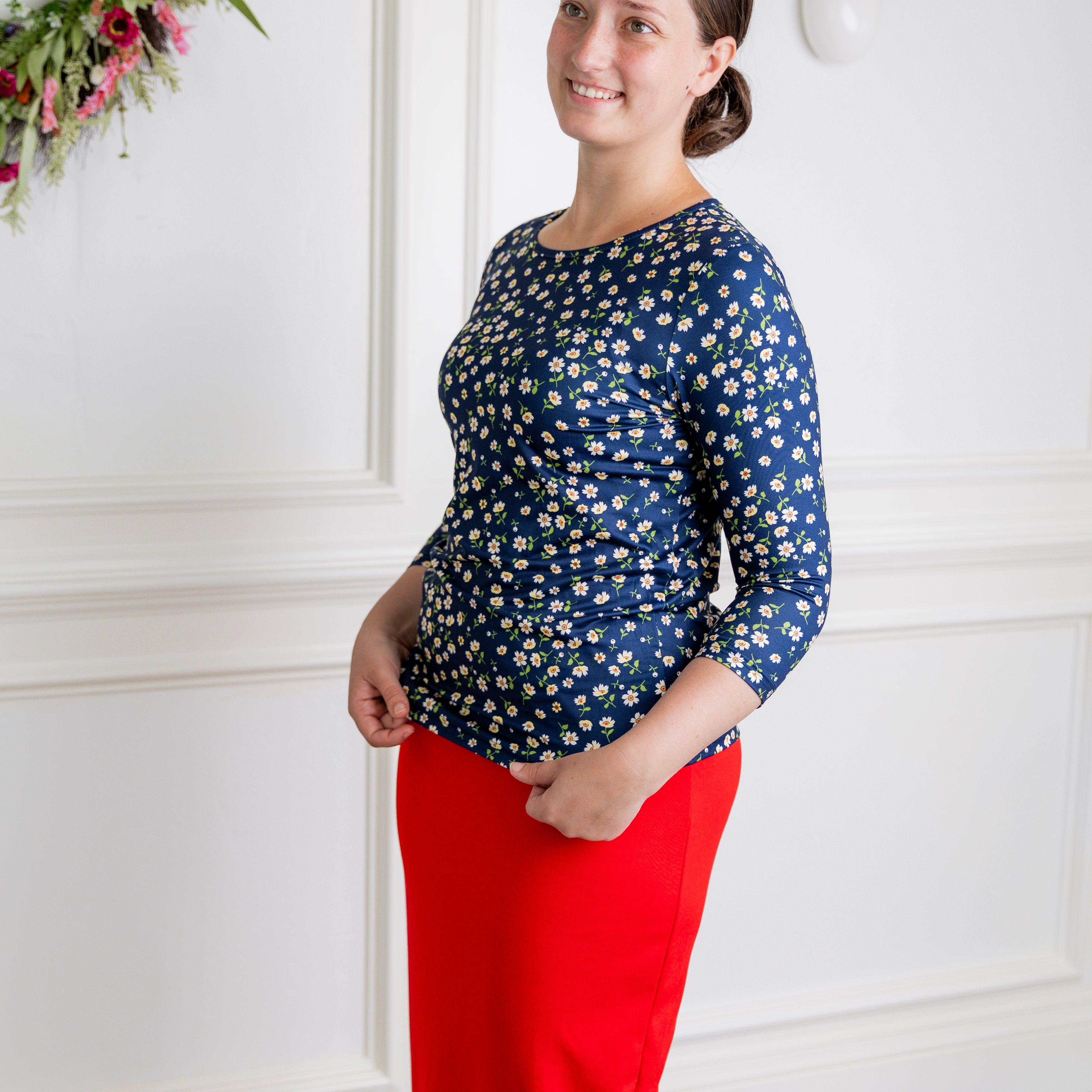 essential layering tee in prints, modest women's base layer by Nuggles®