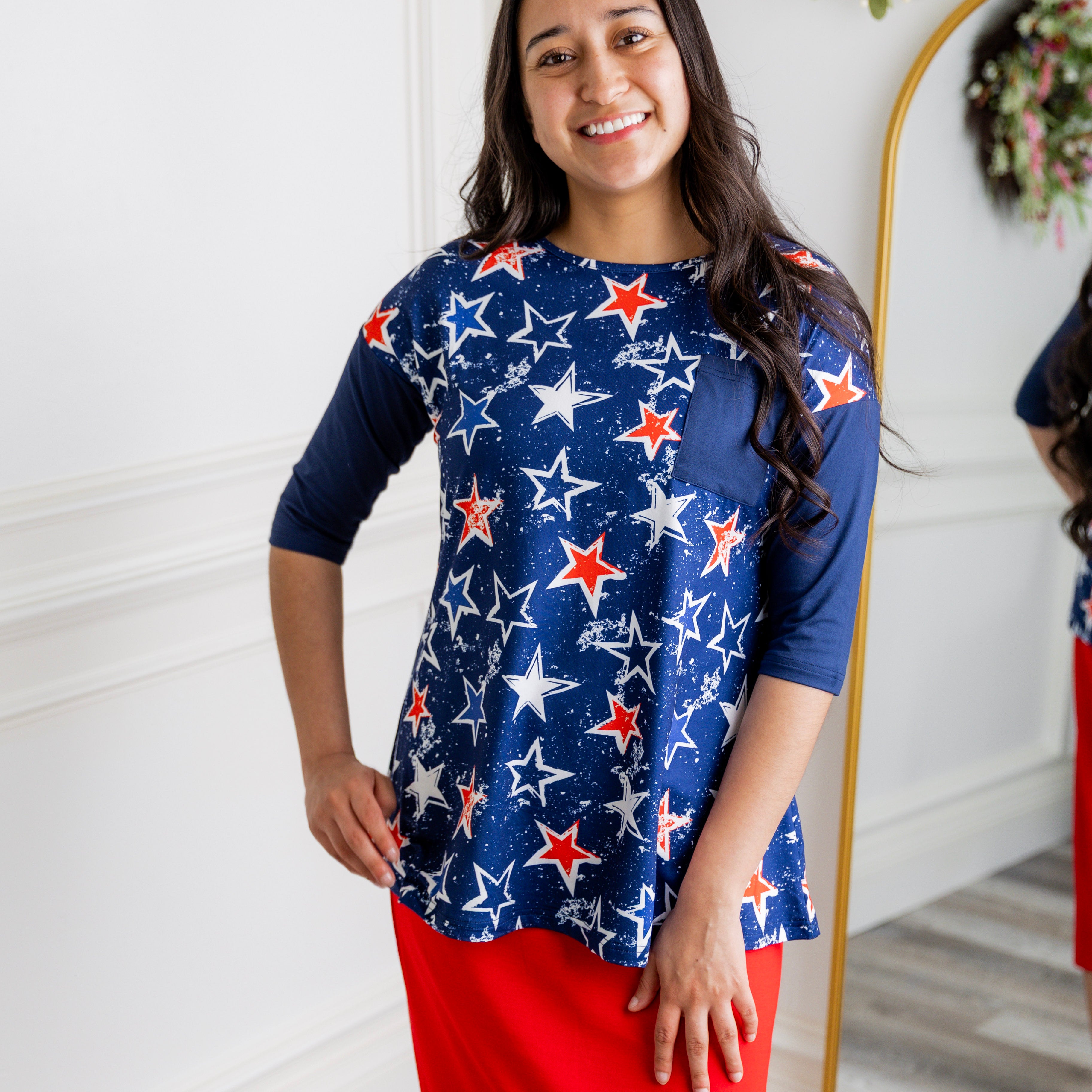 Mae Top by Nuggles® in contrasting knit fabric with front pocket