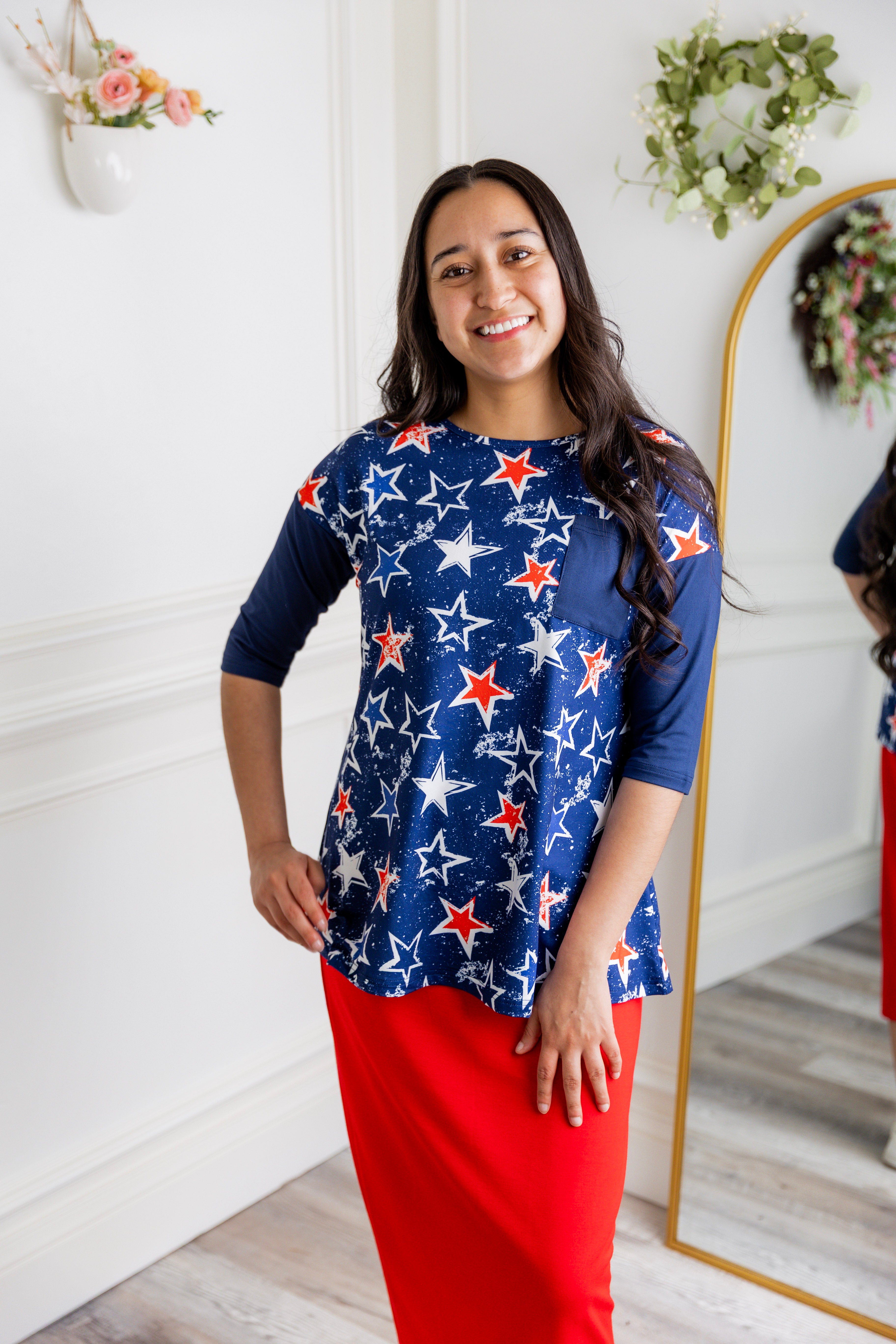 Mae Top by Nuggles® in contrasting knit fabric with front pocket