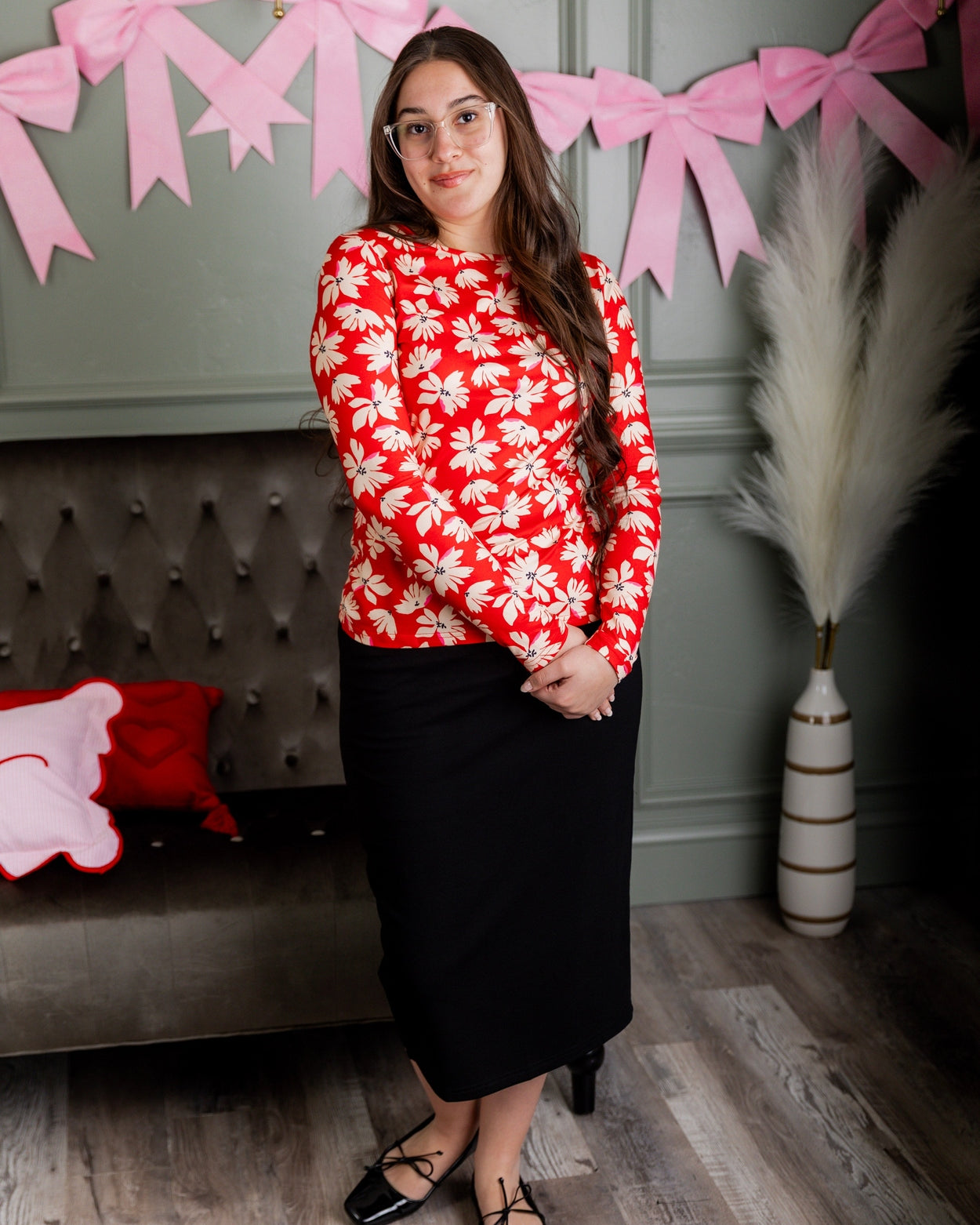 Essential Long Sleeve Tee in Red Petal Party nuggles-clothing