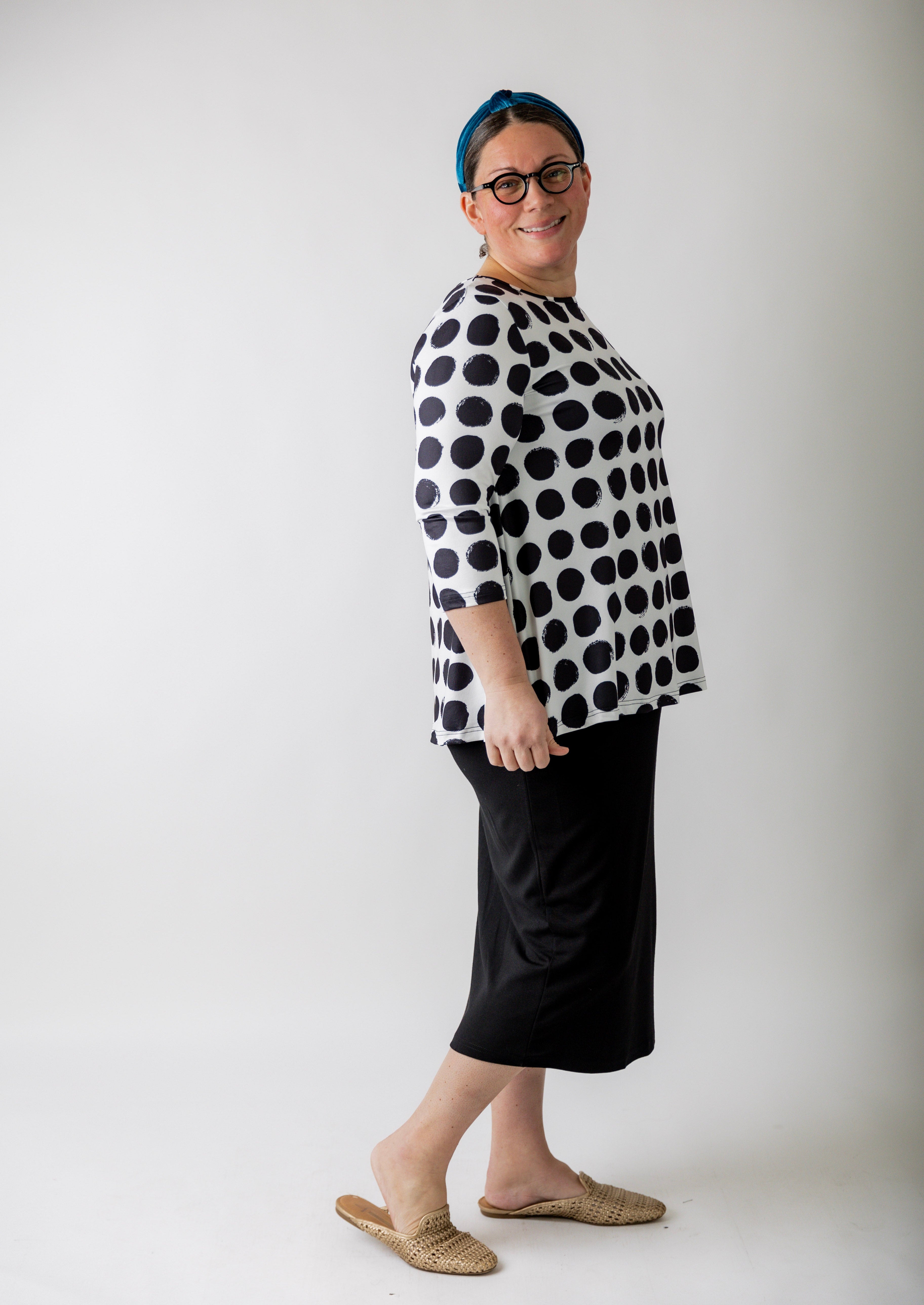 Modest 3/4 sleeve tunic top for women – Lexi Top by Nuggles®, flattering loose fit with soft stretch fabric.