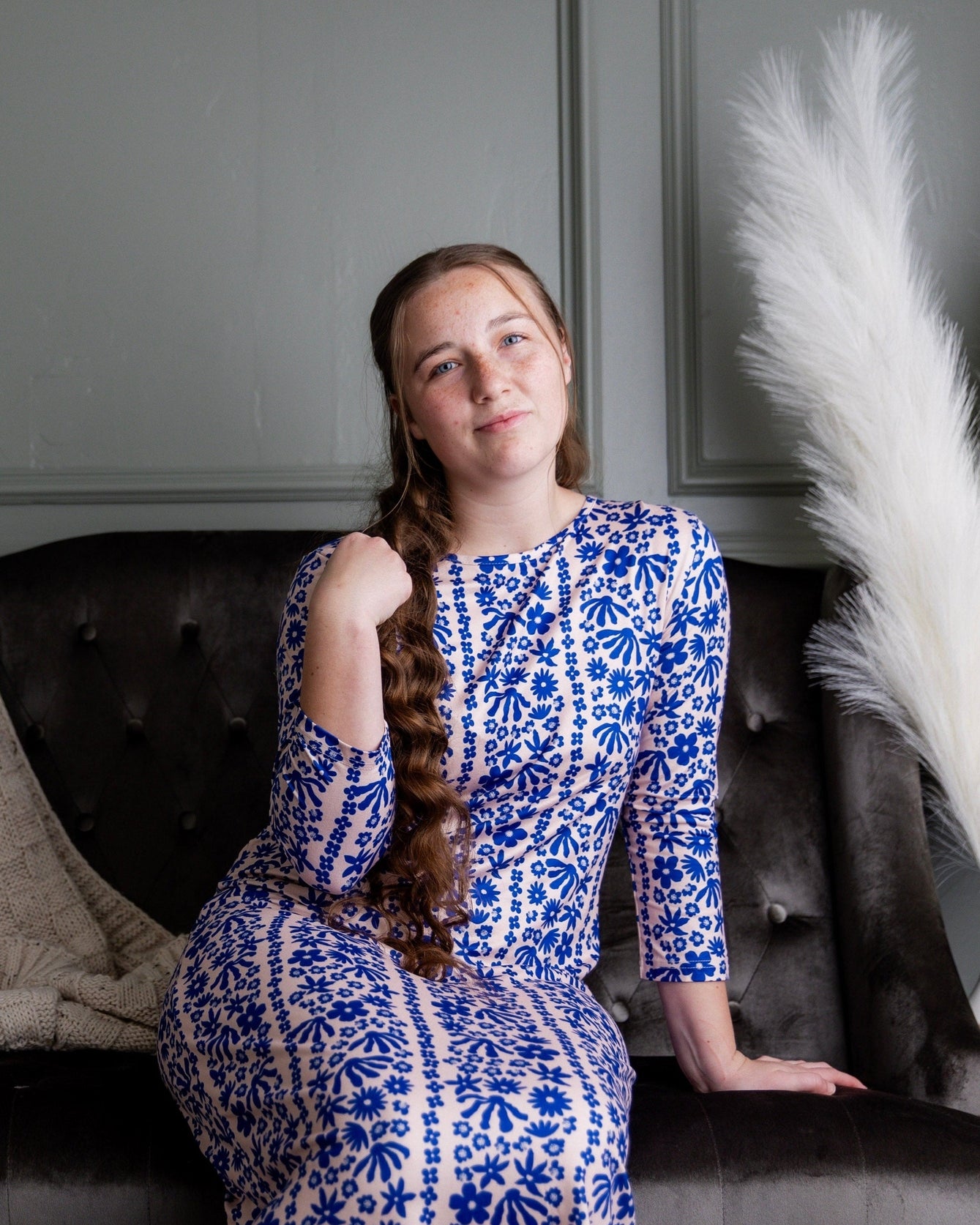 The Original Midi Layering Dress in Sapphire Scrolls nuggles-clothing