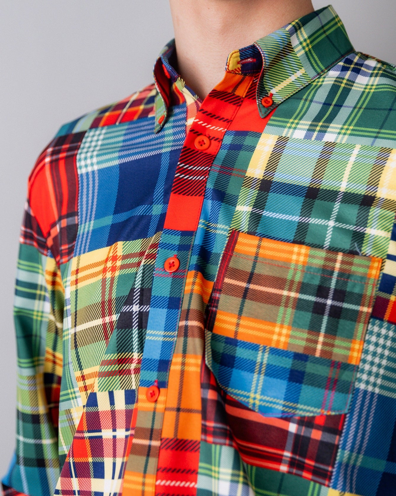 Men's Button Down Shirt in Patch Plaid - Final Sale nuggles-clothing