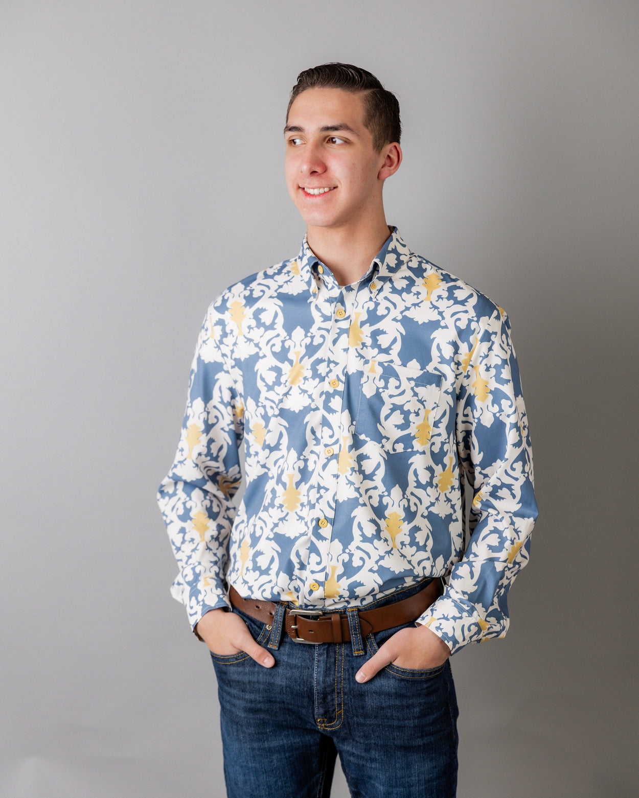 Men's Button Down Shirt in Steel Damask - Final Sale nuggles-clothing