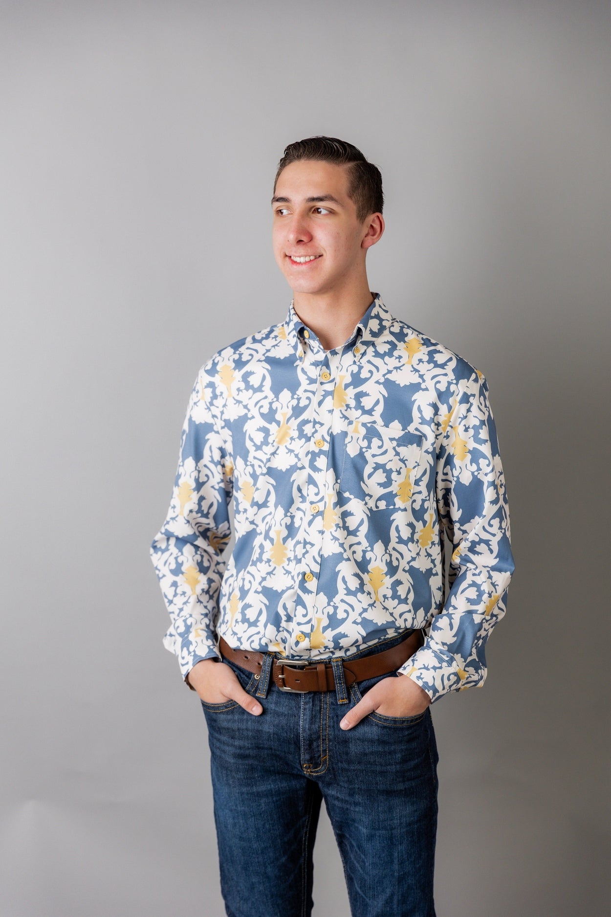 Men's Button Down Shirt in Steel Damask - Final Sale nuggles-clothing